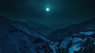 Majestic Night Mountain Wallpaper 4K - Cool Blue Aesthetic HD