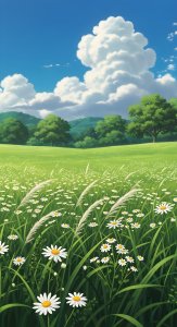 Aesthetic Anime Nature Landscape Daisy Field Wallpaper HD 4K