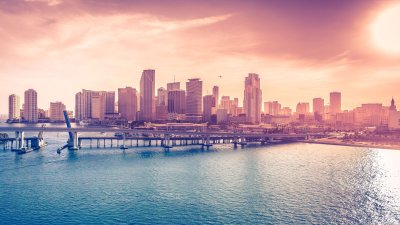 Miami Skyline Sunset Aesthetic Wallpaper 4K - Tropical Cityscape HD