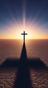 Spiritual Christian Cross in Desert Sunset Wallpaper HD 4K Aesthetic