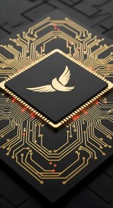 Futuristic Gold Bird Microchip Wallpaper HD 4K - Cool Tech Aesthetic