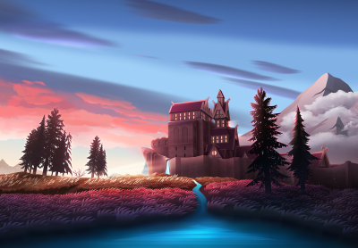 Majestic Fantasy Castle at Sunset Wallpaper HD 4K Aesthetic Landscape