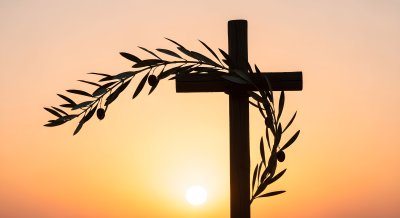 Aesthetic Christian Cross and Olive Branch Sunset Wallpaper HD 4K