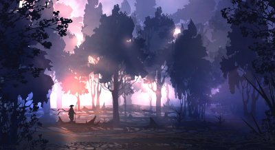 Aesthetic Samurai in Mysterious Purple Forest Wallpaper HD 4K