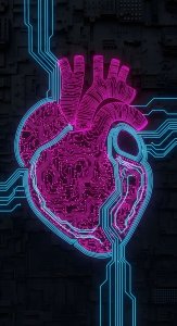 Cyberpunk Neon Heart Circuit Board Wallpaper HD 4K Aesthetic