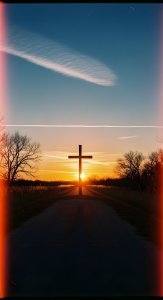 Christian Cross at Sunset Road Wallpaper HD 4K Aesthetic Faith Background