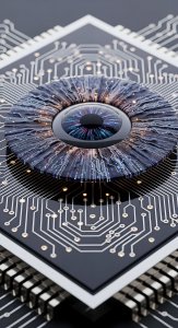 Futuristic Cybernetic Eye AI Microchip Wallpaper HD 4K Aesthetic