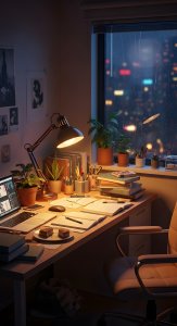 Cozy Aesthetic Study Desk Wallpaper HD 4K - Chill Lofi Night Vibes