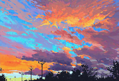 Aesthetic Sunset Sky Illustration HD 4K Wallpaper - Vibrant Digital Art