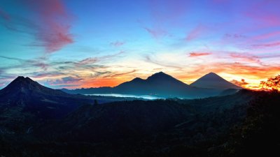 Stunning Bali Volcano Sunset Landscape Wallpaper HD 4K Aesthetic