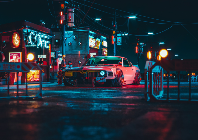 Cyberpunk Classic Car Aesthetic Wallpaper HD 4K Night City Neon Lights