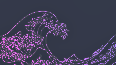 Aesthetic Neon Great Wave off Kanagawa Wallpaper HD 4K Purple Minimalist