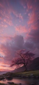 Aesthetic Cherry Blossom Sunset Wallpaper HD 4K - Purple Sky Nature