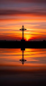 Sunset Cross Reflection Wallpaper HD 4K - Aesthetic Spiritual Background