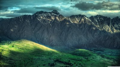 Dramatic Mountain Peaks and Green Hills Nature Wallpaper HD 4K