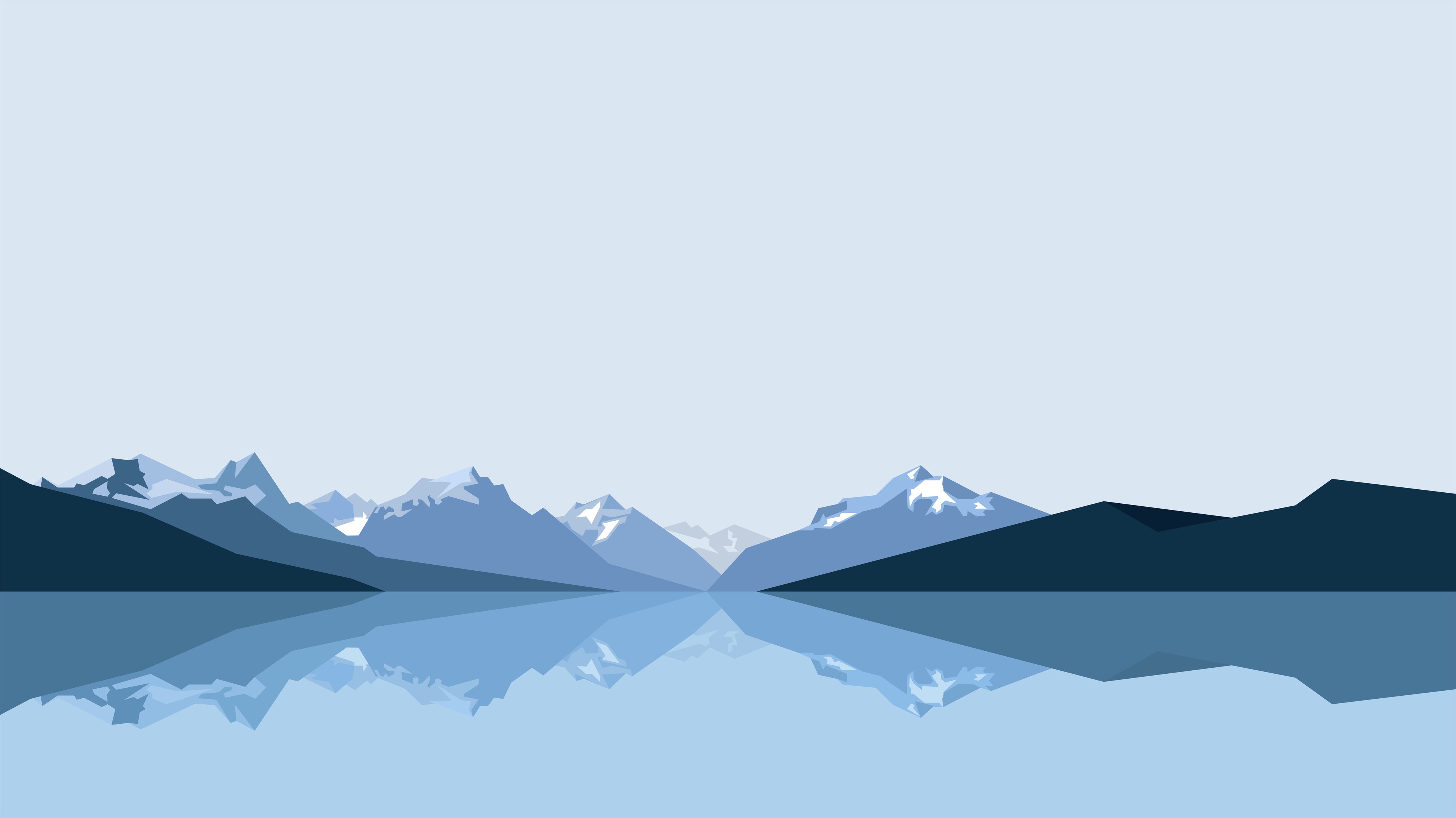 Minimalist Blue Mountain Lake Reflection Aesthetic Wallpaper HD 4K