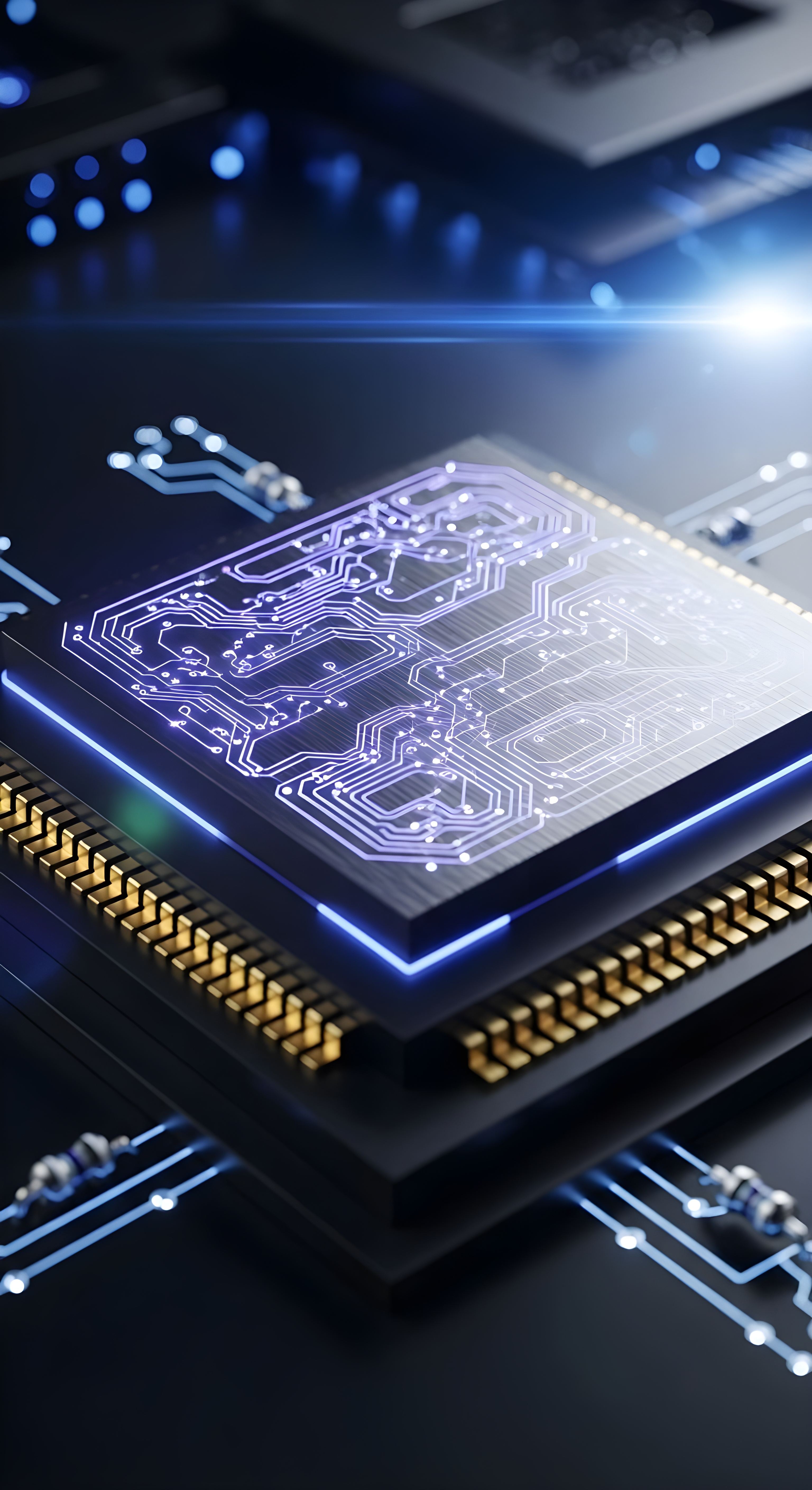 High-Tech CPU Chip Wallpaper HD 4K - Aesthetic Futuristic Tech Background