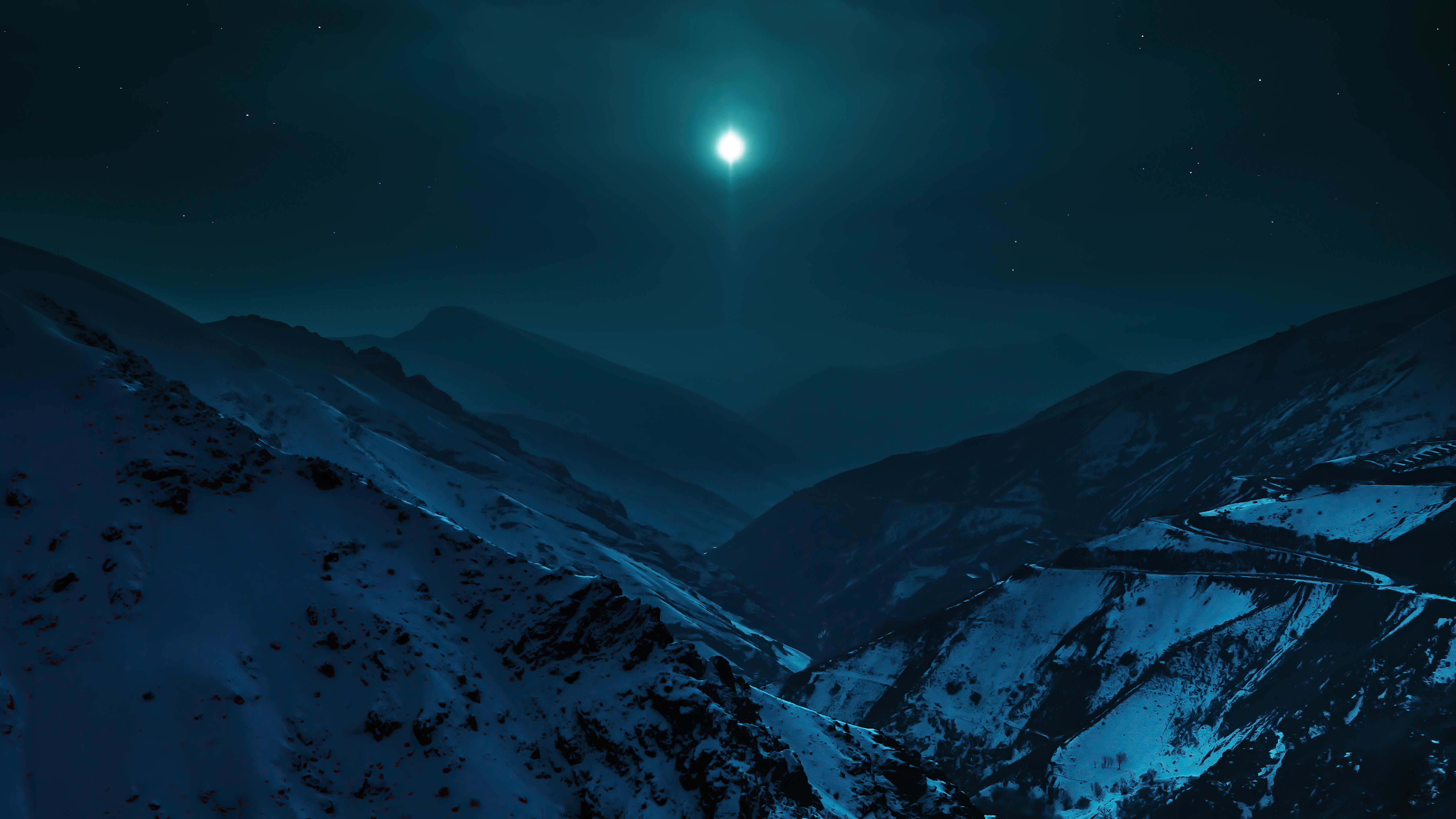 Majestic Night Mountain Wallpaper 4K - Cool Blue Aesthetic HD