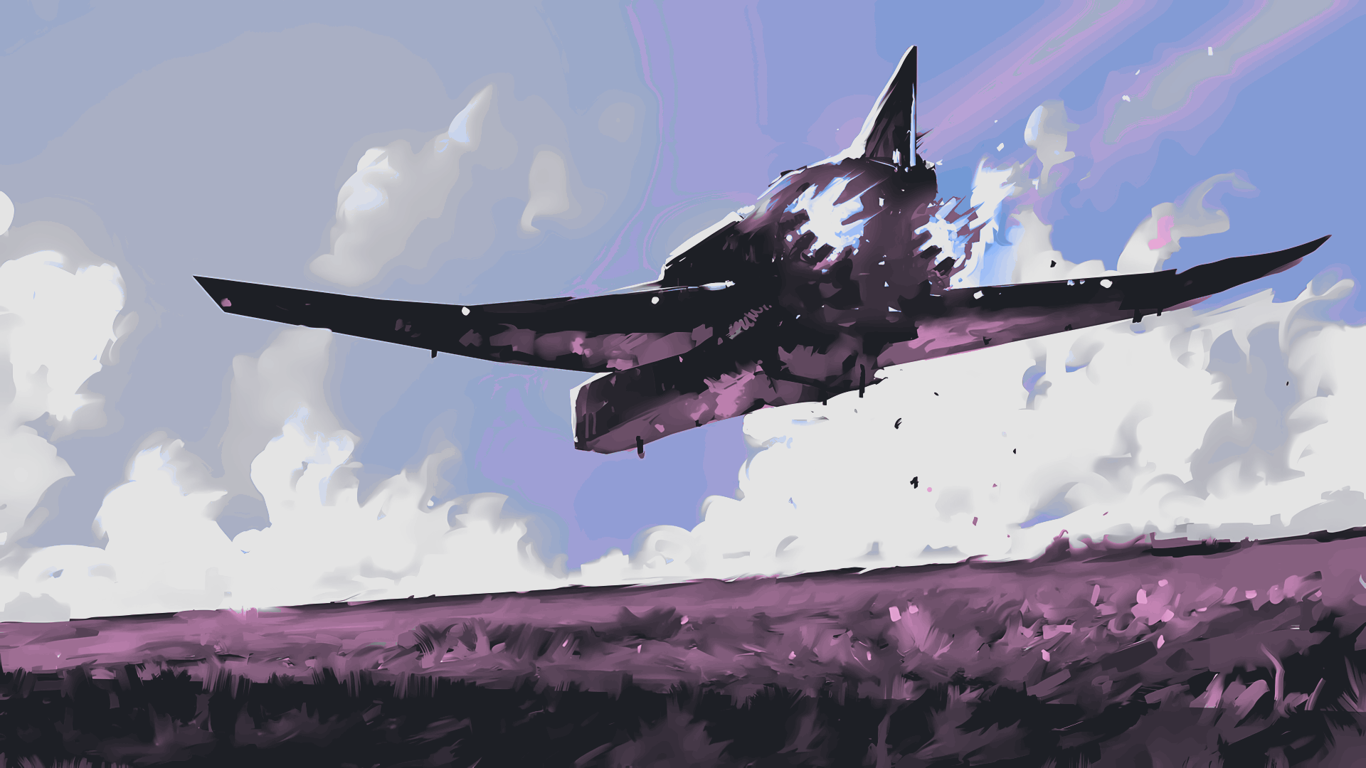 Aesthetic Purple Jet Aircraft Painting Wallpaper HD 4K Cool Digital Art