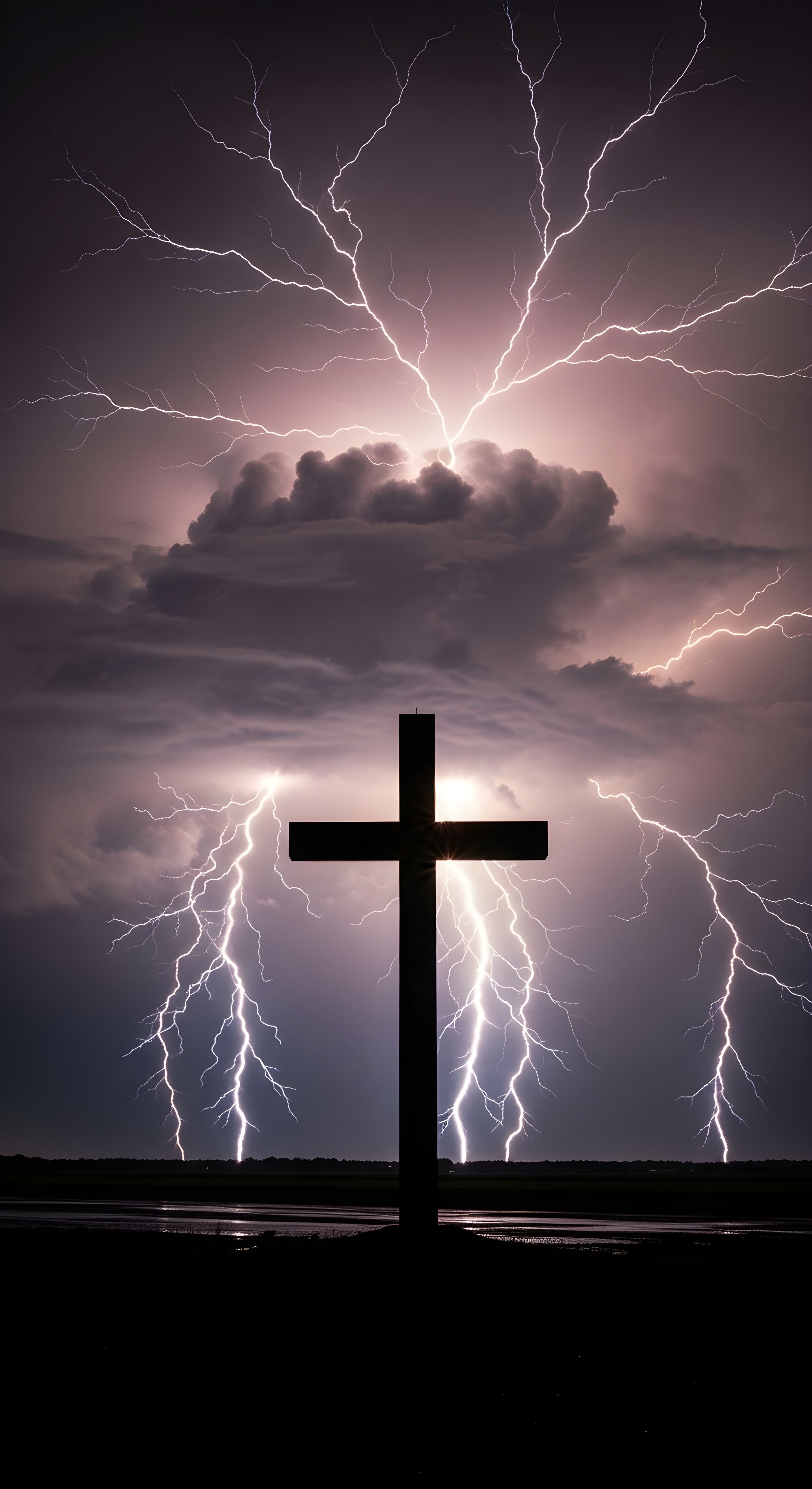 Cross and Lightning Storm Wallpaper HD 4K - Dramatic Aesthetic