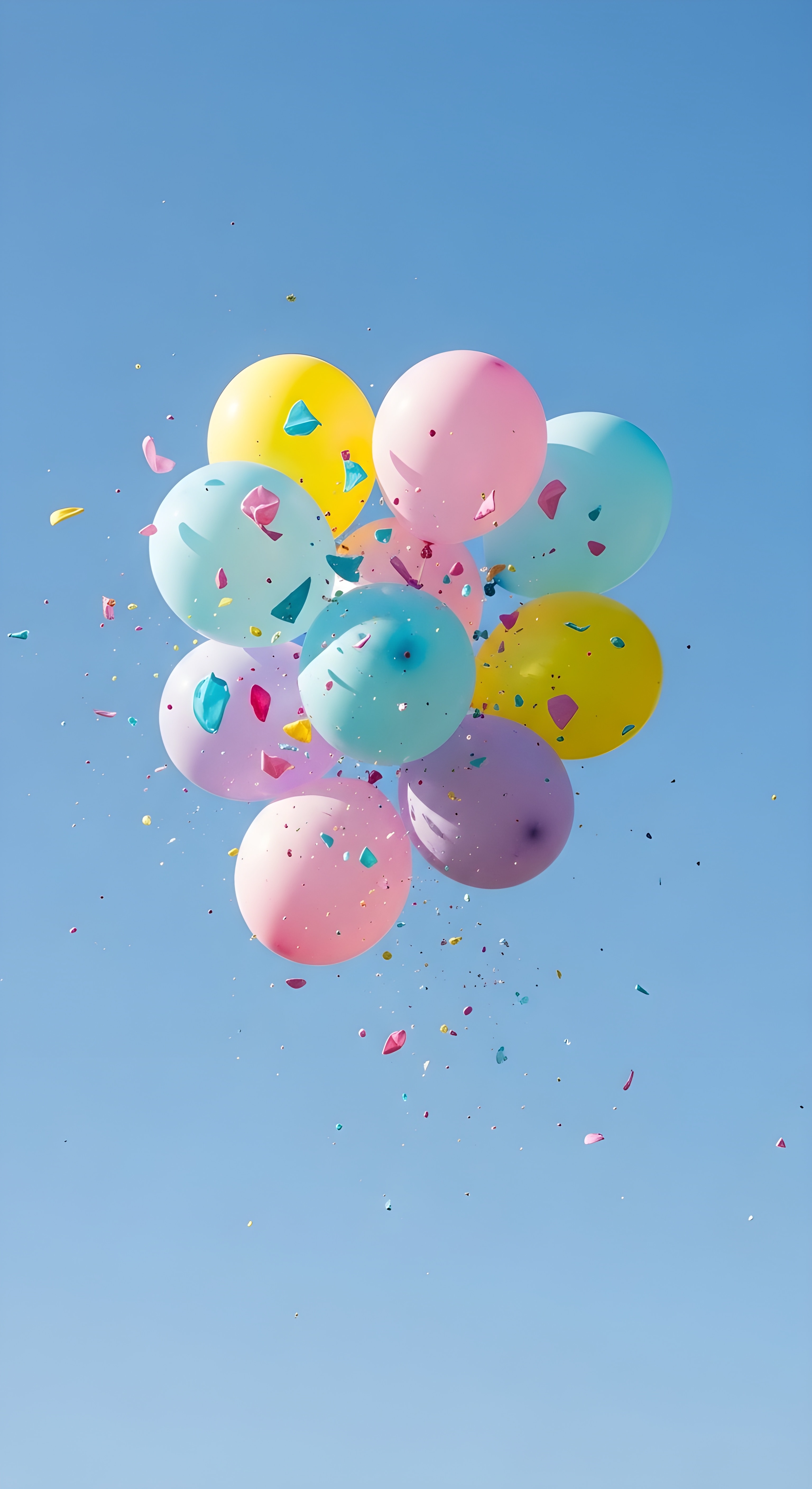 Aesthetic Pastel Balloons in Blue Sky Wallpaper HD 4K
