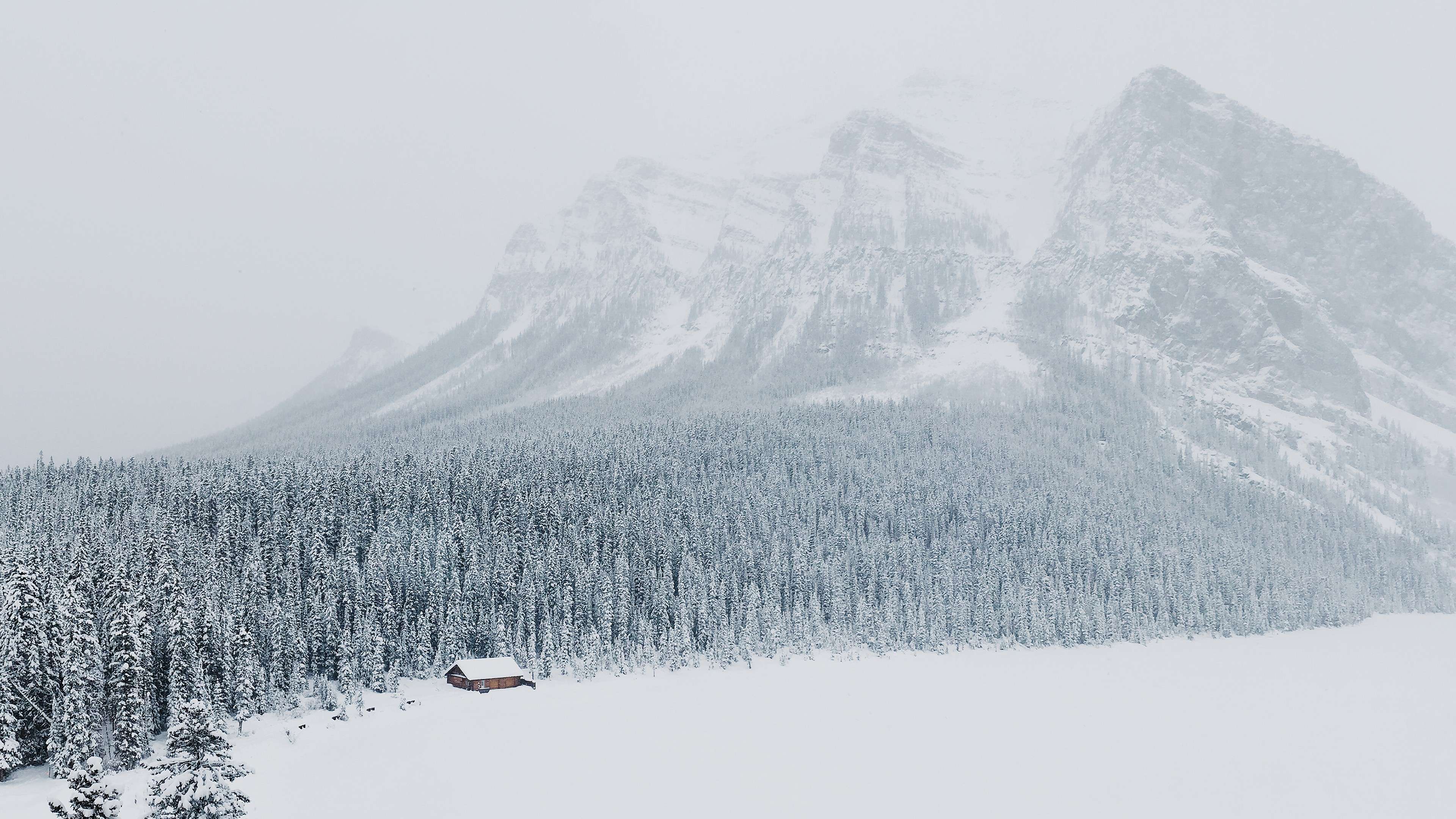 Snowy Mountain Cabin Aesthetic Wallpaper HD 4K | Winter Landscape