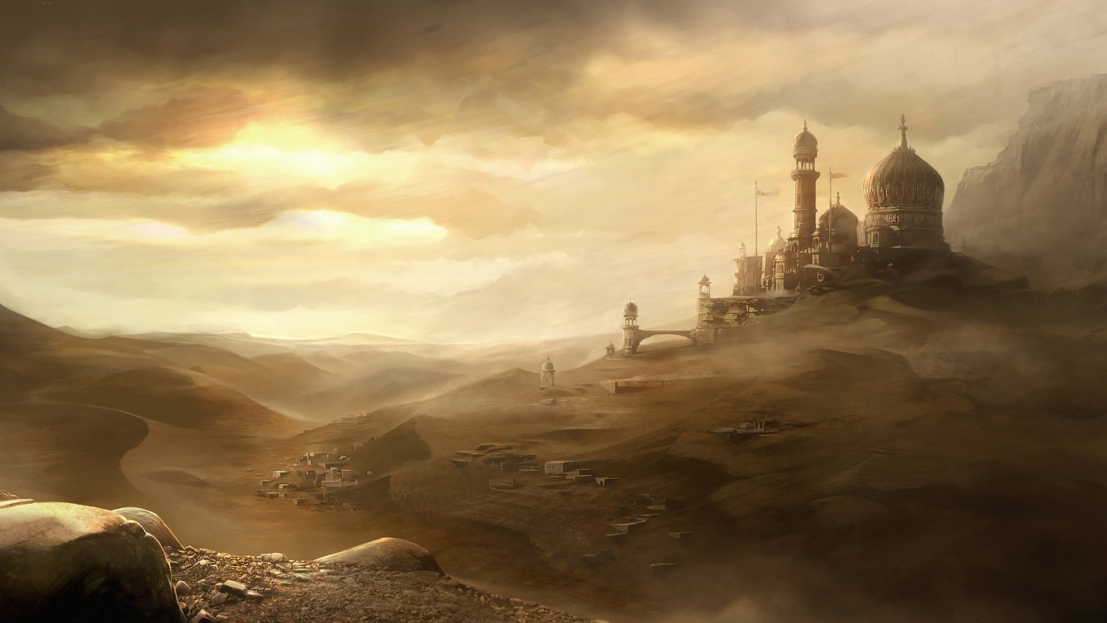 Fantasy Desert Palace Wallpaper HD 4K - Aesthetic Golden City Art