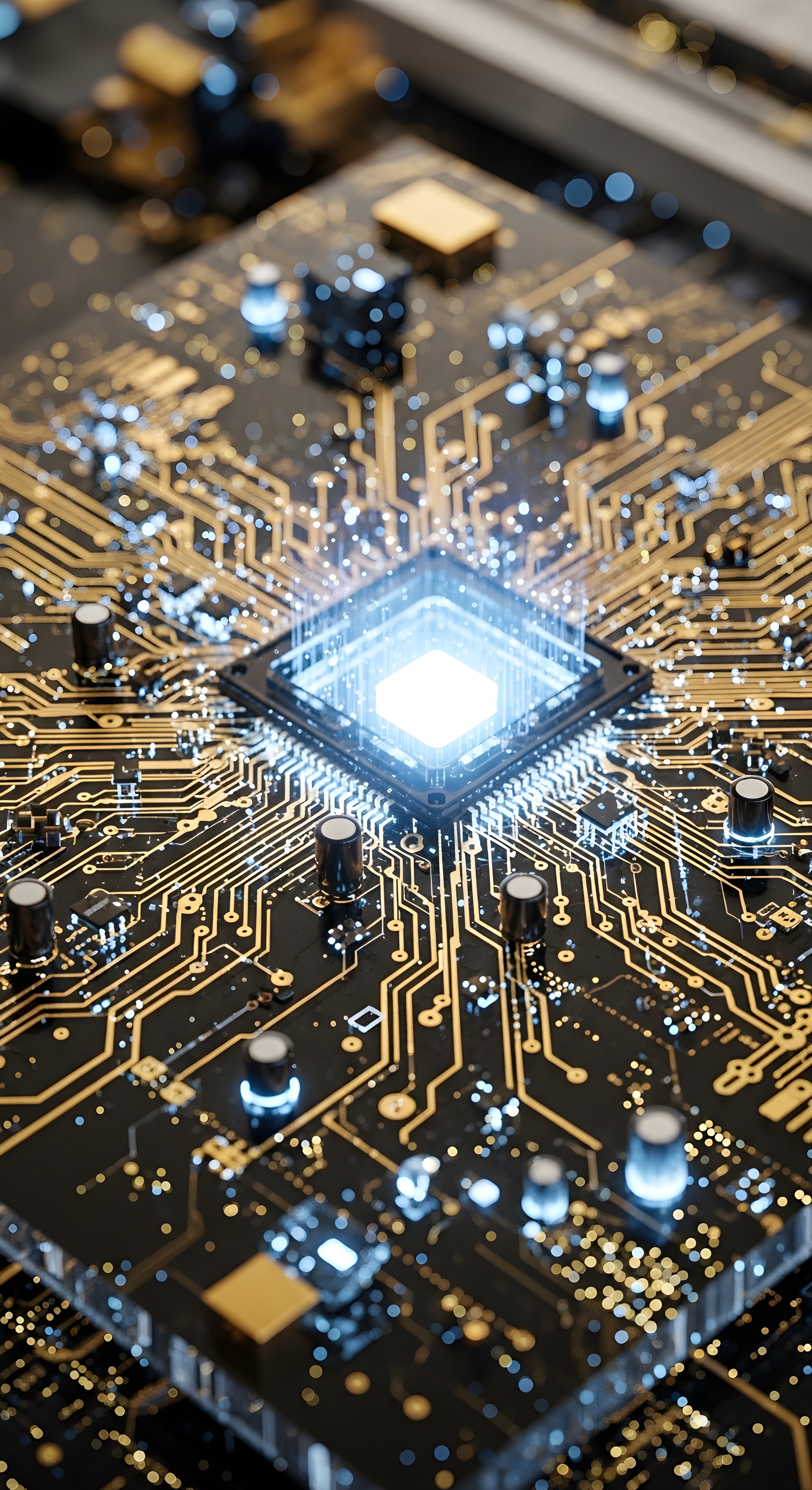 Futuristic AI CPU Circuit Board Wallpaper HD 4K Aesthetic Tech Design