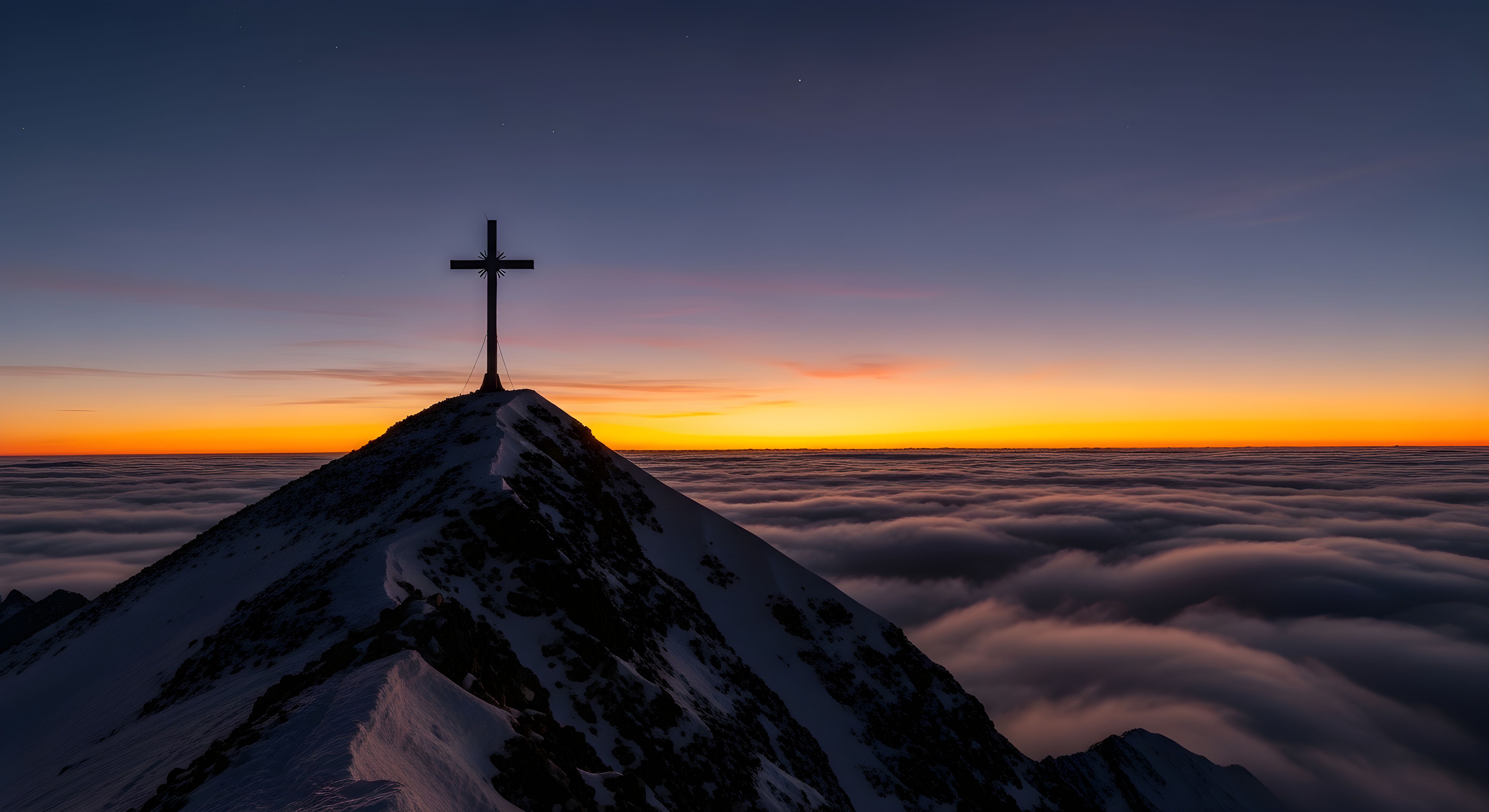 Majestic Mountain Summit Cross Wallpaper HD 4K - Aesthetic Sunrise View