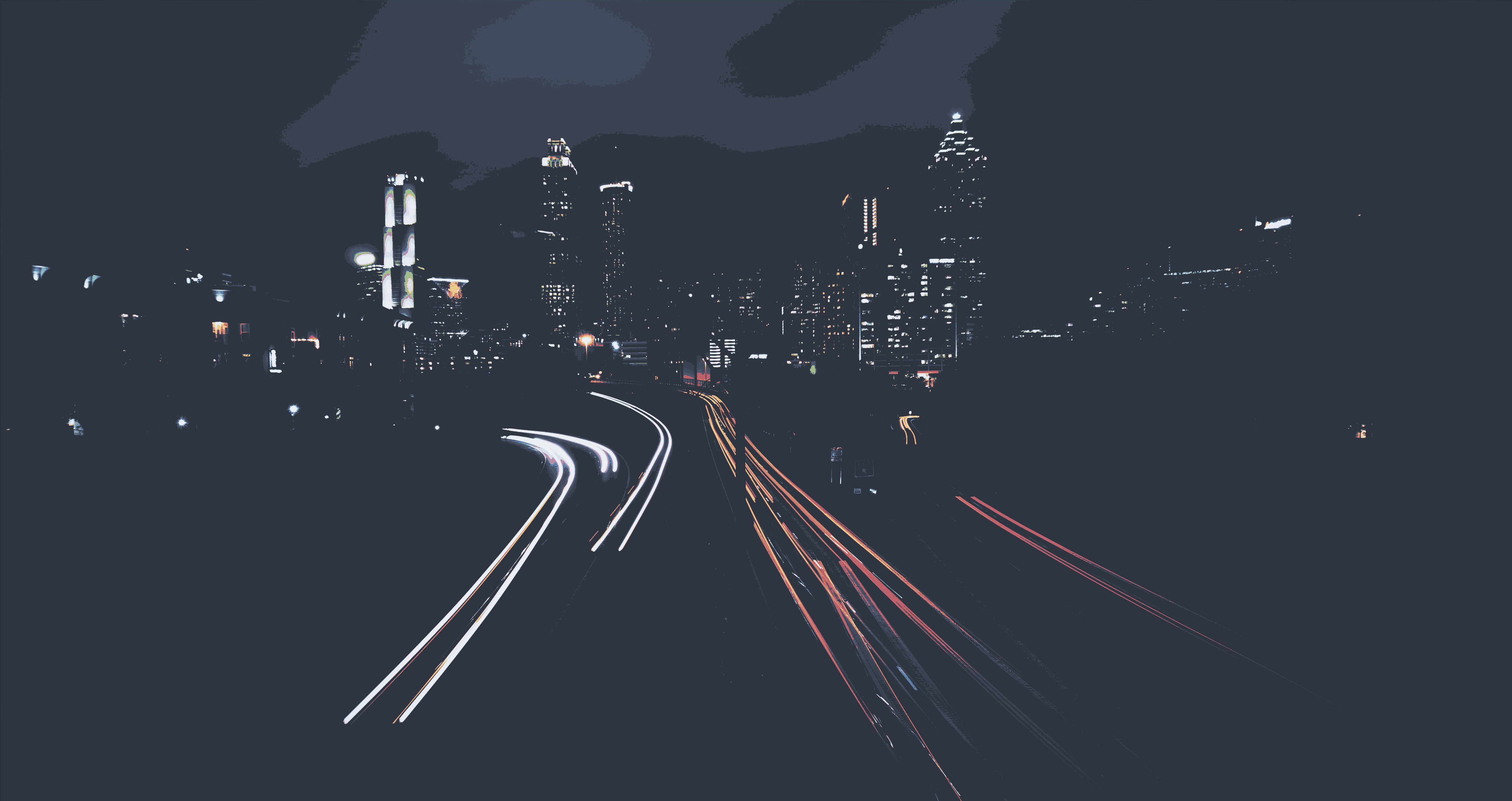 Cool Aesthetic Night City Skyline Wallpaper HD 4K - Urban Lights