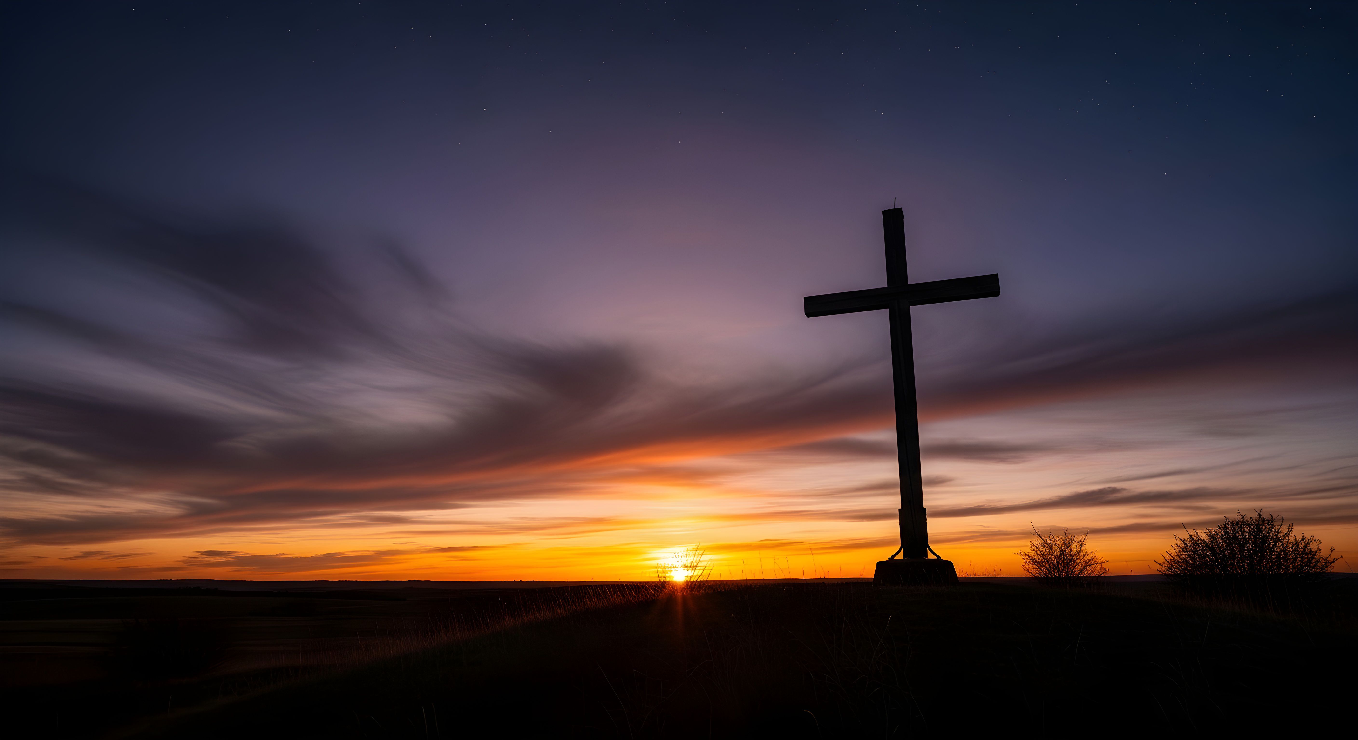 Beautiful Religious Cross Sunset Wallpaper HD 4K Aesthetic Silhouette