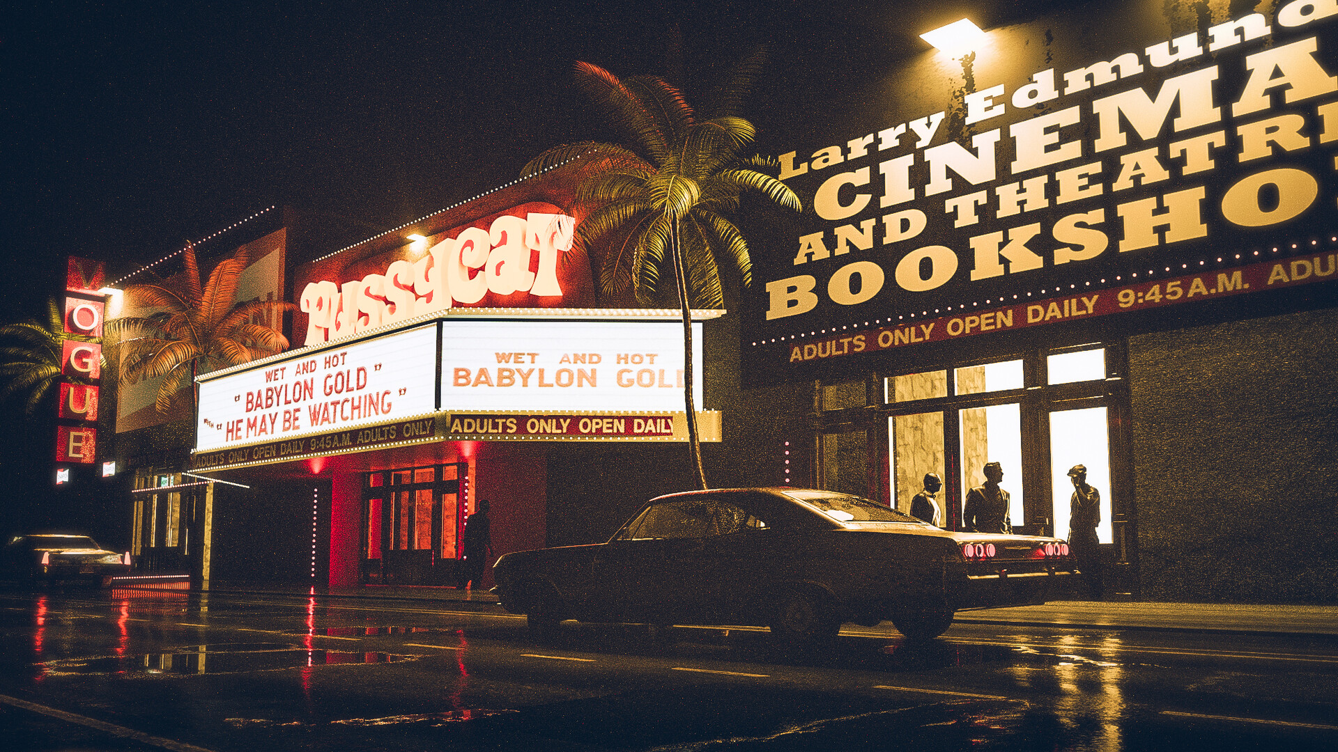 Retro Neon City Night Aesthetic Wallpaper HD 4K - Vintage Cinema Scene