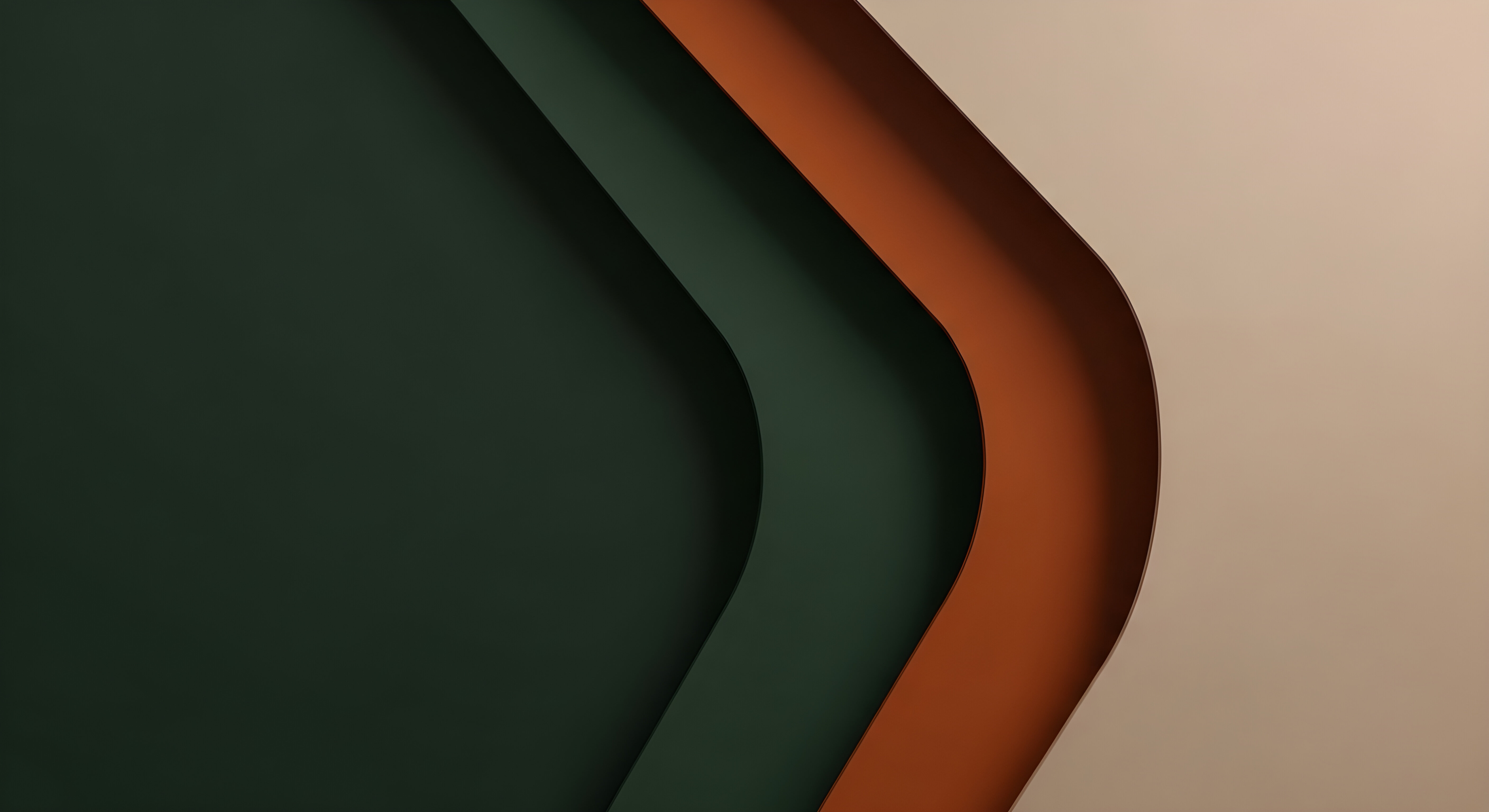 Aesthetic Dark Green and Orange Curved Layers 4K Wallpaper