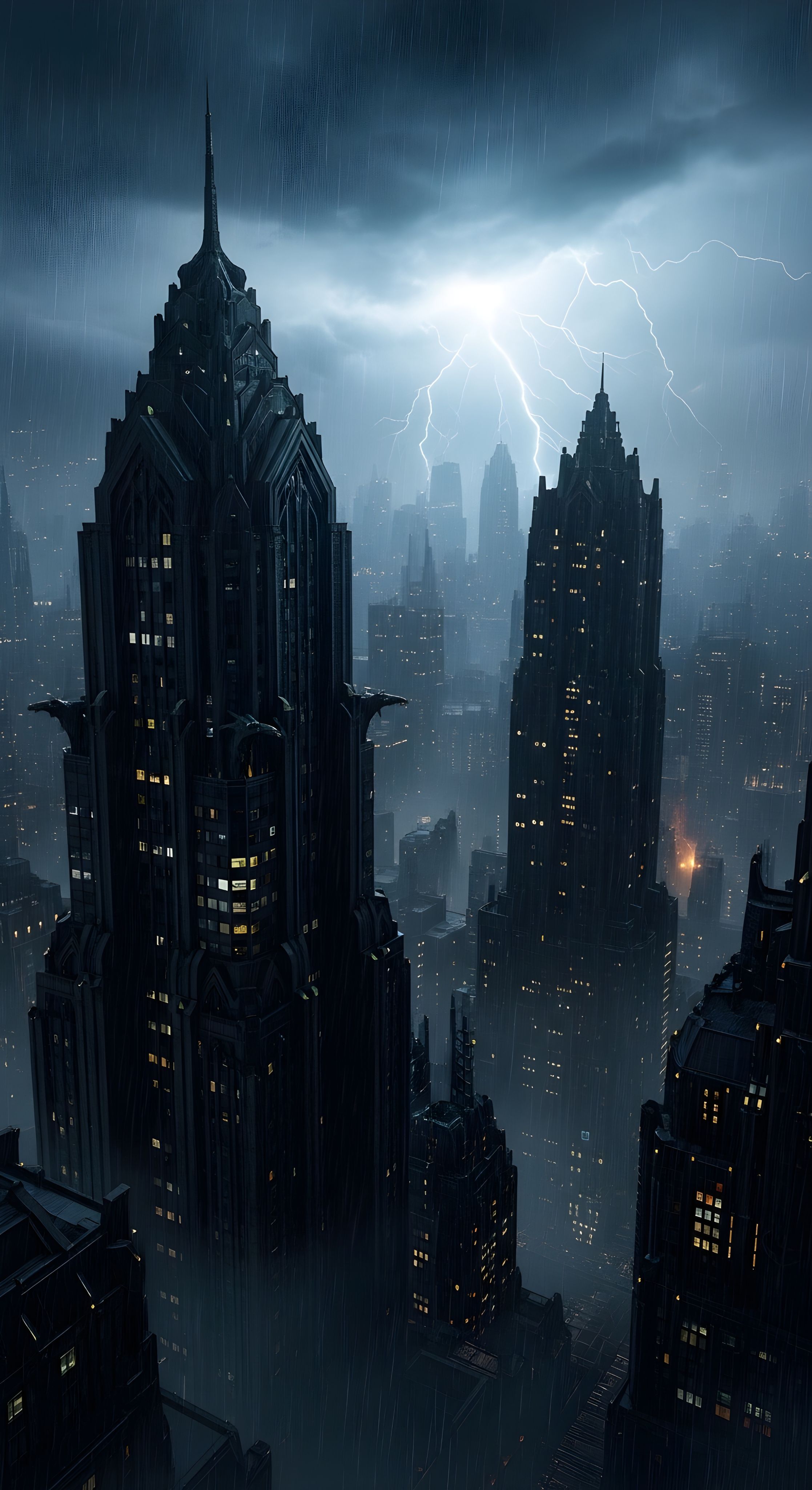 Dark Gothic City Wallpaper HD 4K - Aesthetic Rainy Night Cityscape