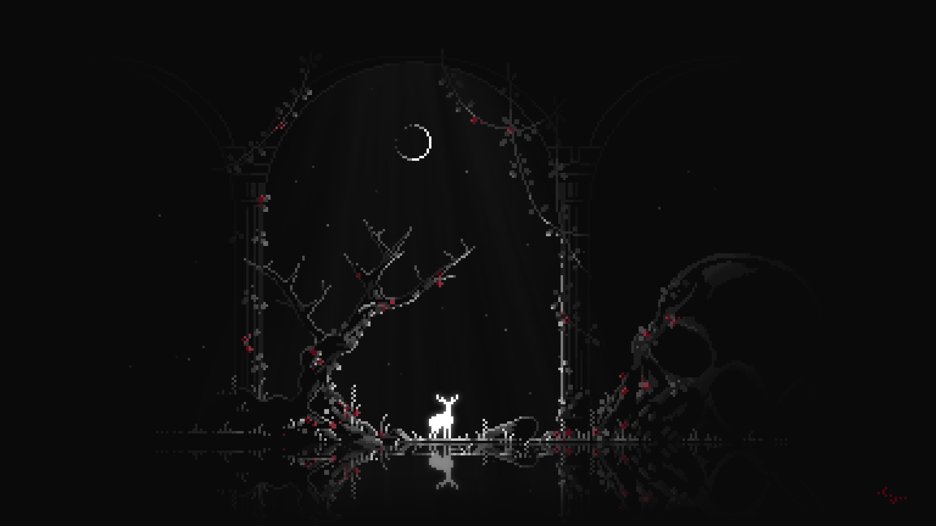 Dark Aesthetic Pixel Art Deer Wallpaper HD 4K - Minimalist Night Scene
