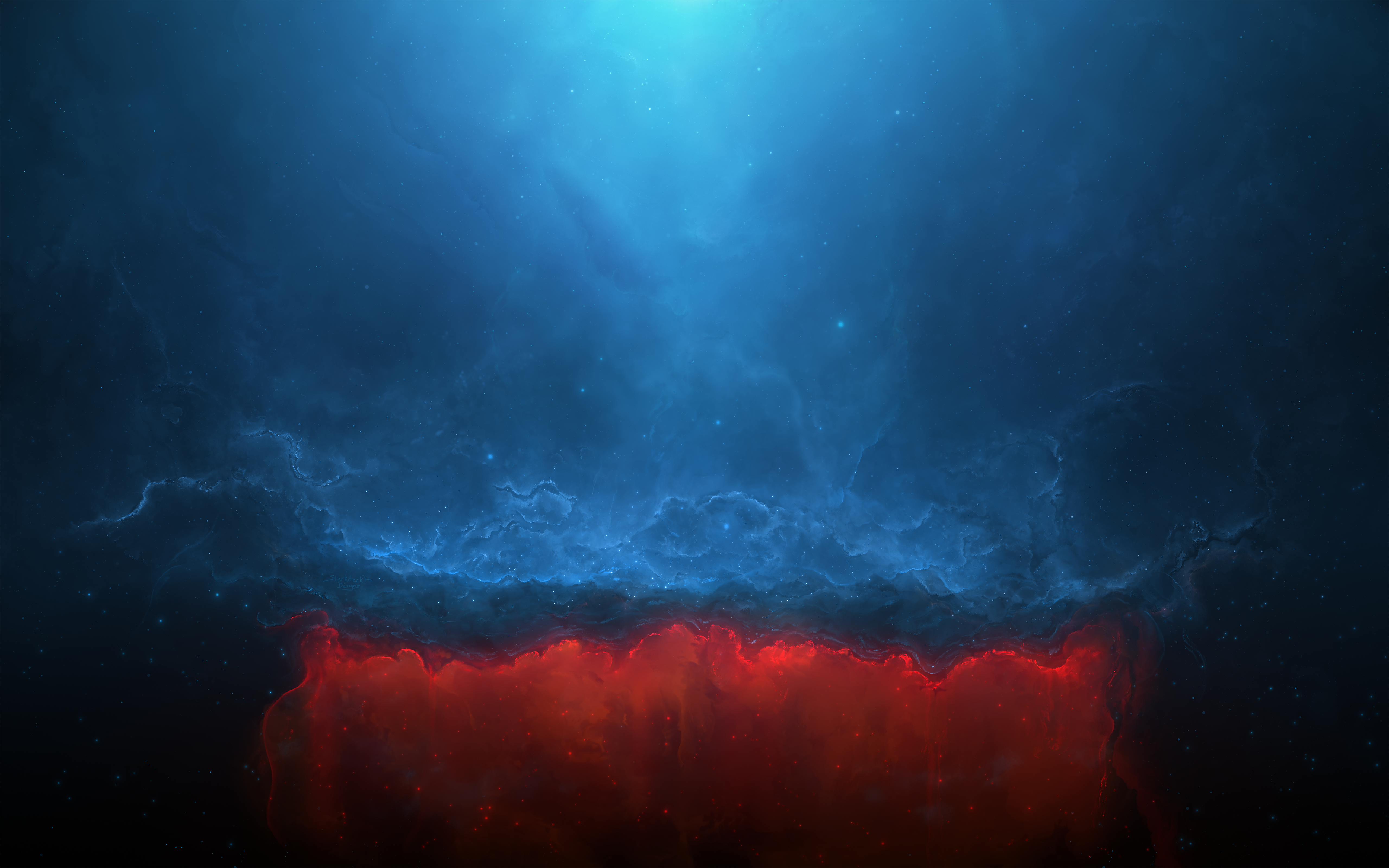 Blue and Red Cosmic Nebula Wallpaper HD 4K - Aesthetic Space Art
