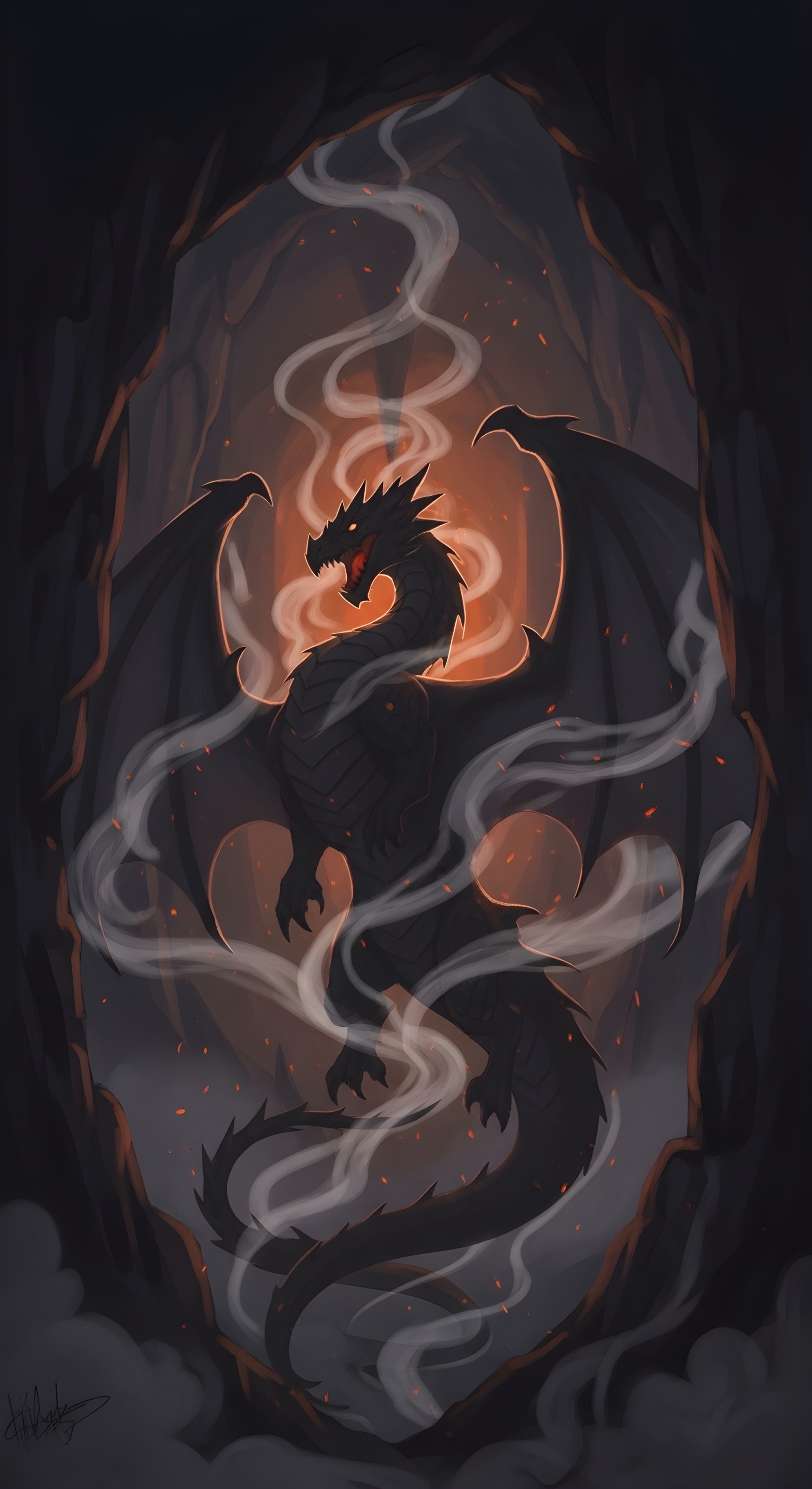 Cool Black Dragon Cave Wallpaper HD 4K Aesthetic Fantasy Art