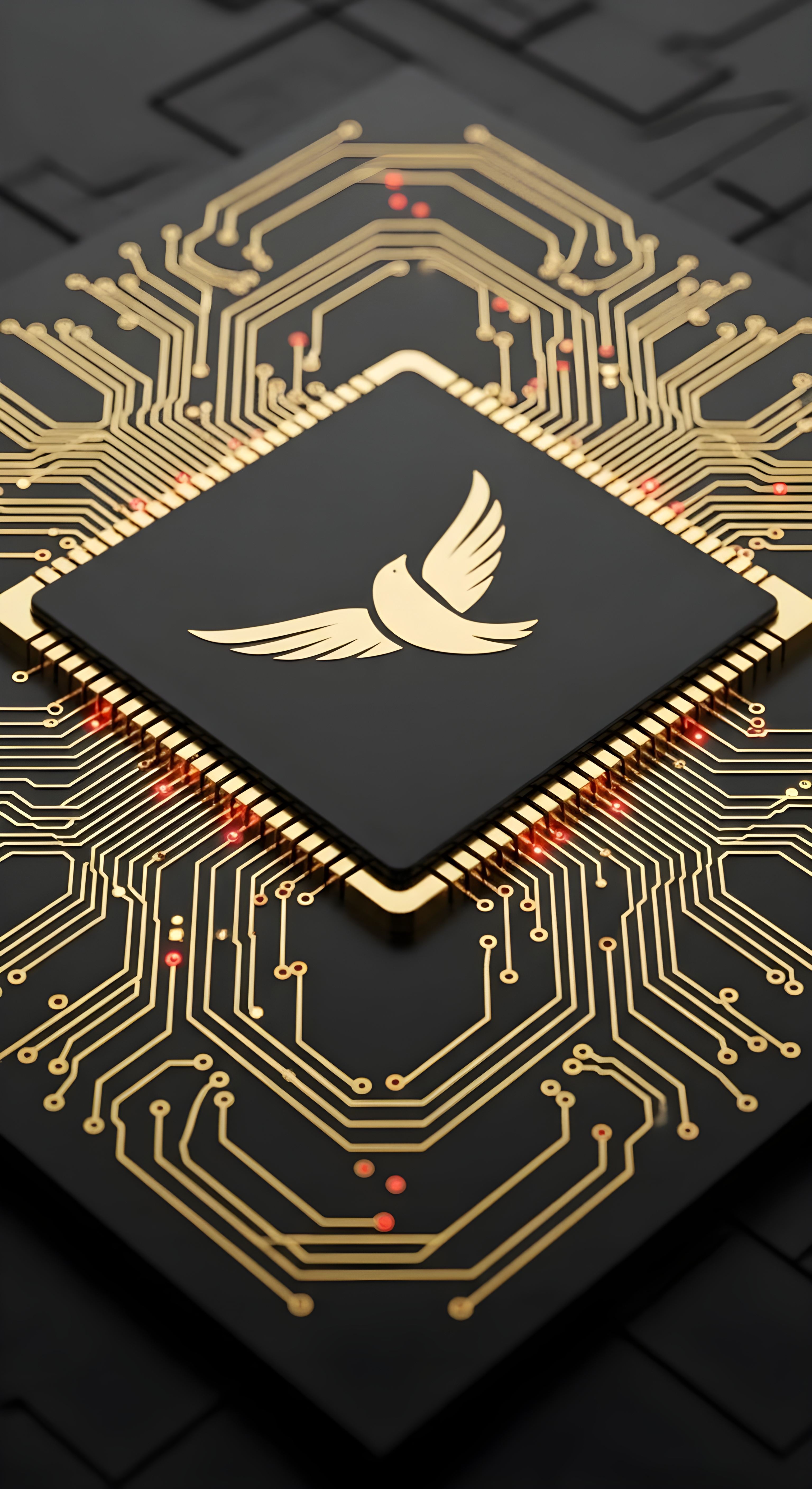 Futuristic Gold Bird Microchip Wallpaper HD 4K - Cool Tech Aesthetic