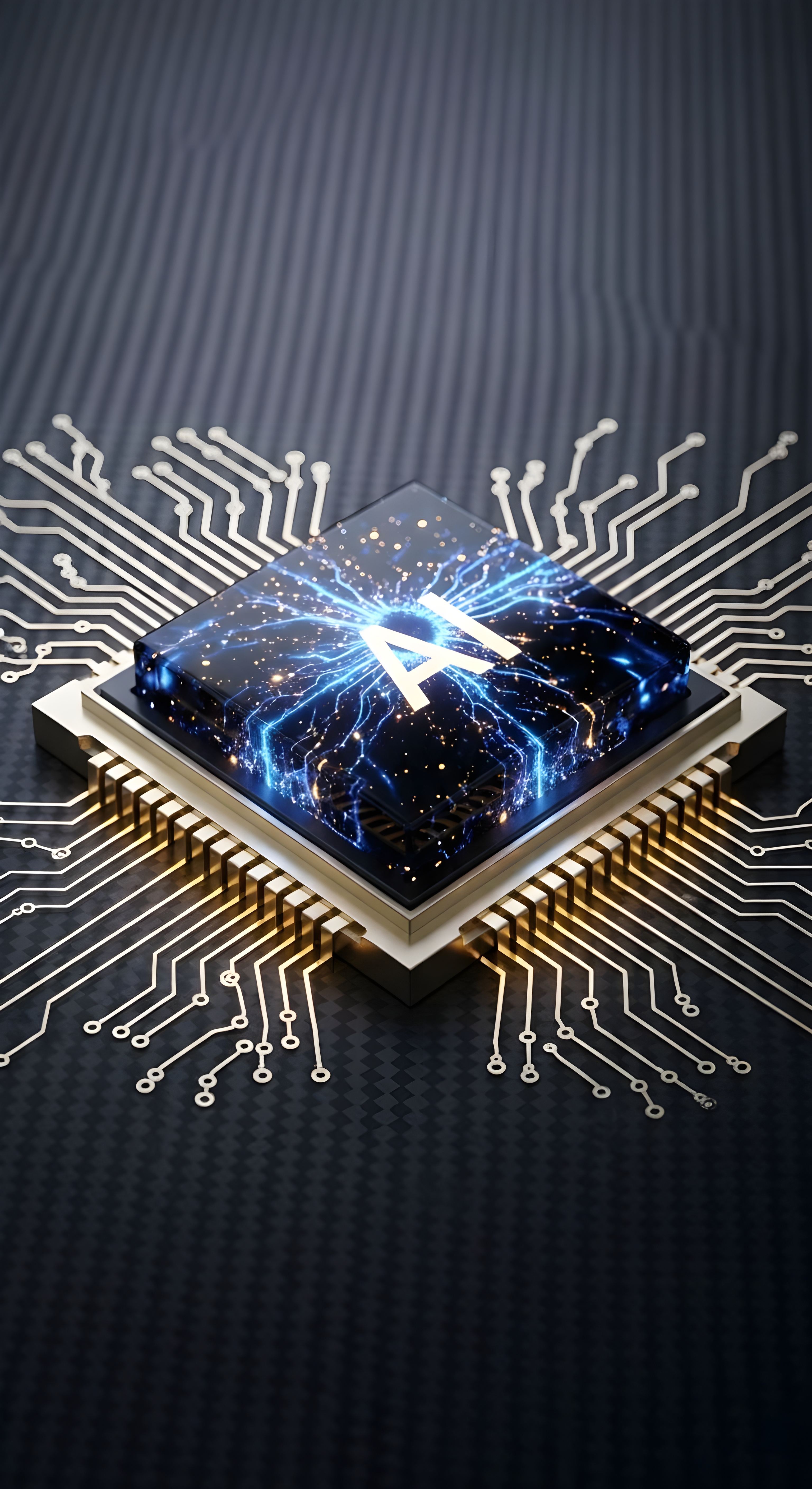 Futuristic AI Processor Chip Wallpaper HD 4K - Aesthetic Tech Background