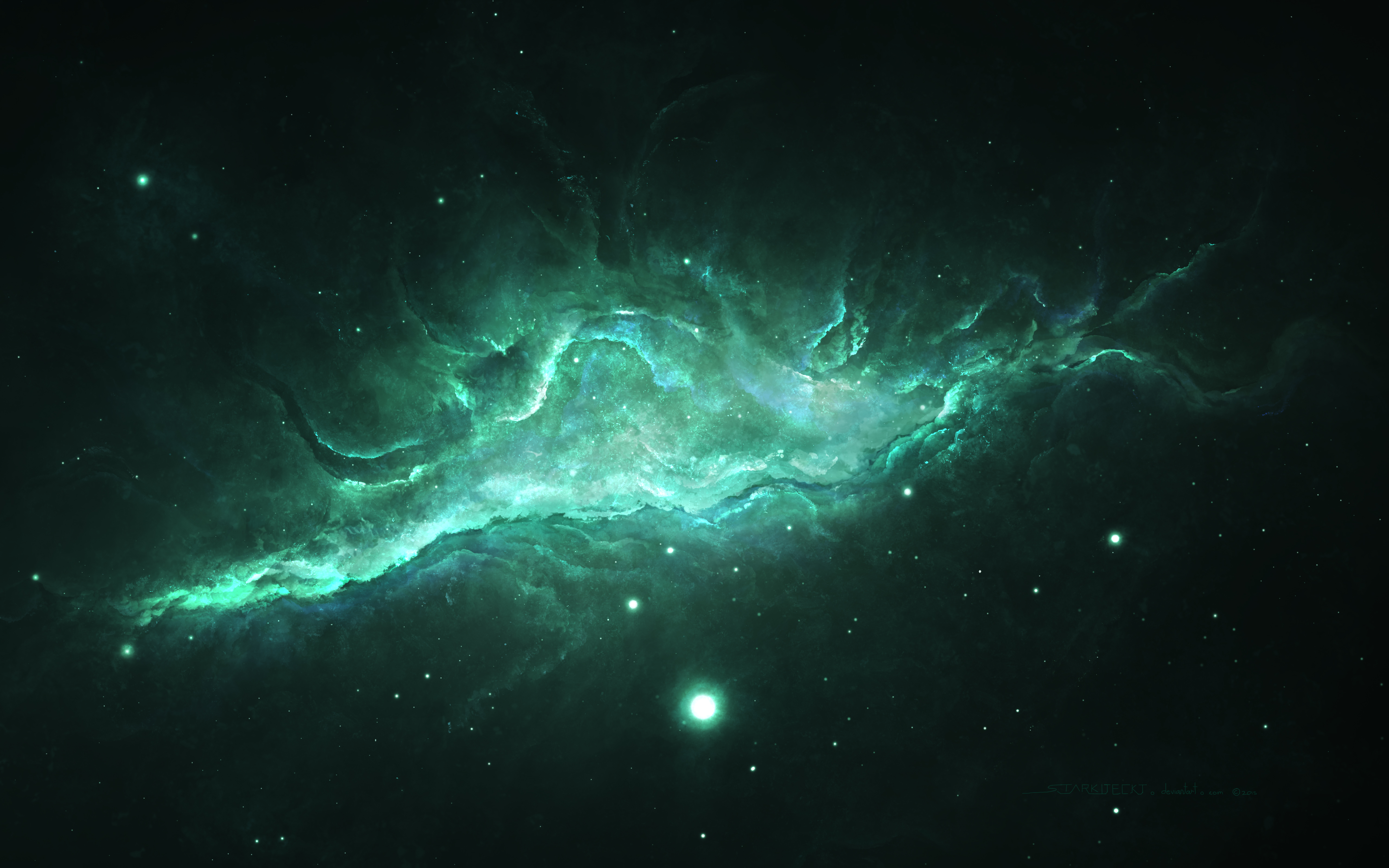 Emerald Nebula Galaxy Wallpaper HD 4K - Aesthetic Green Space Art