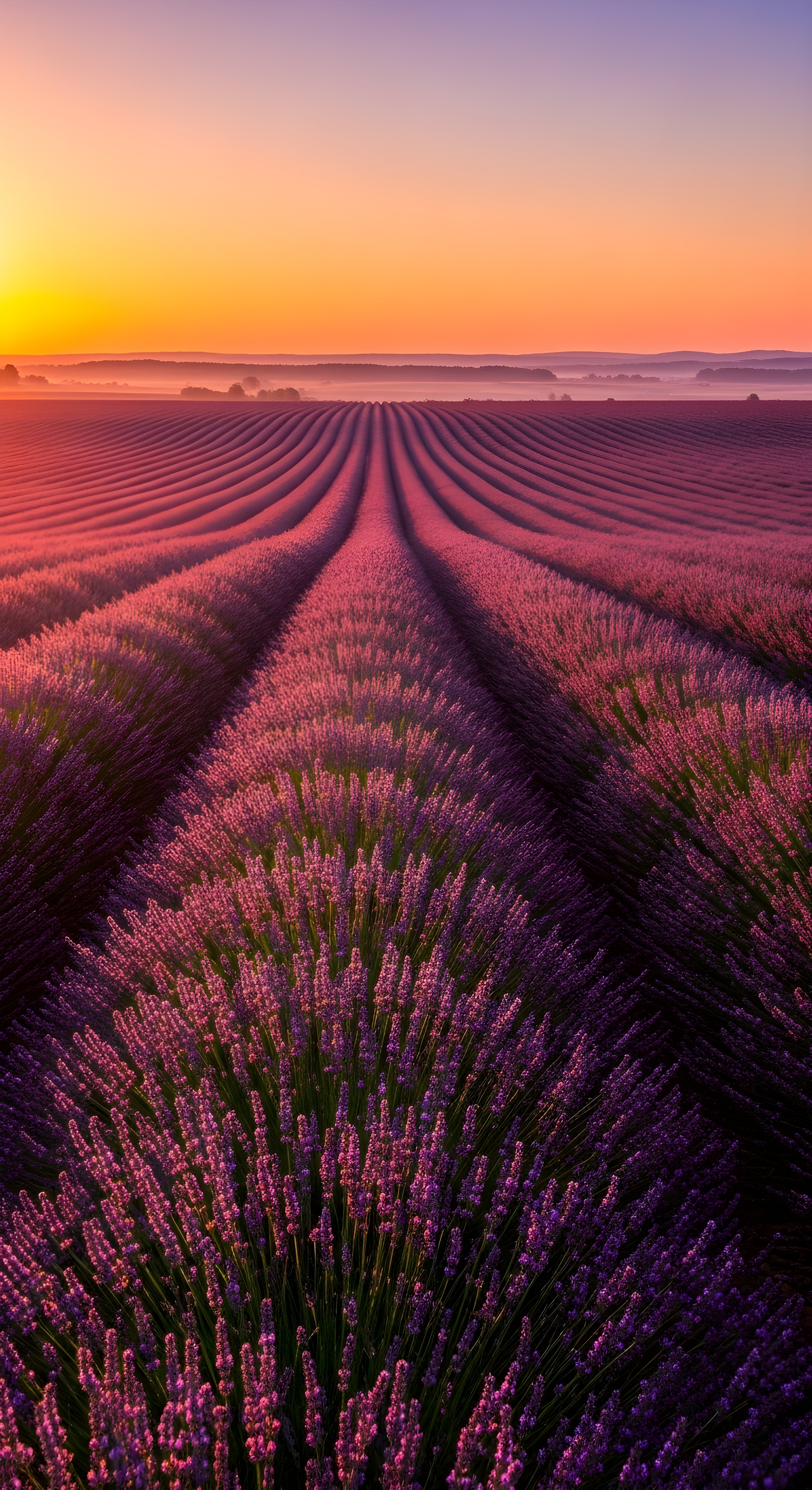 Aesthetic Lavender Field Sunrise Wallpaper HD 4K - Purple Nature Background