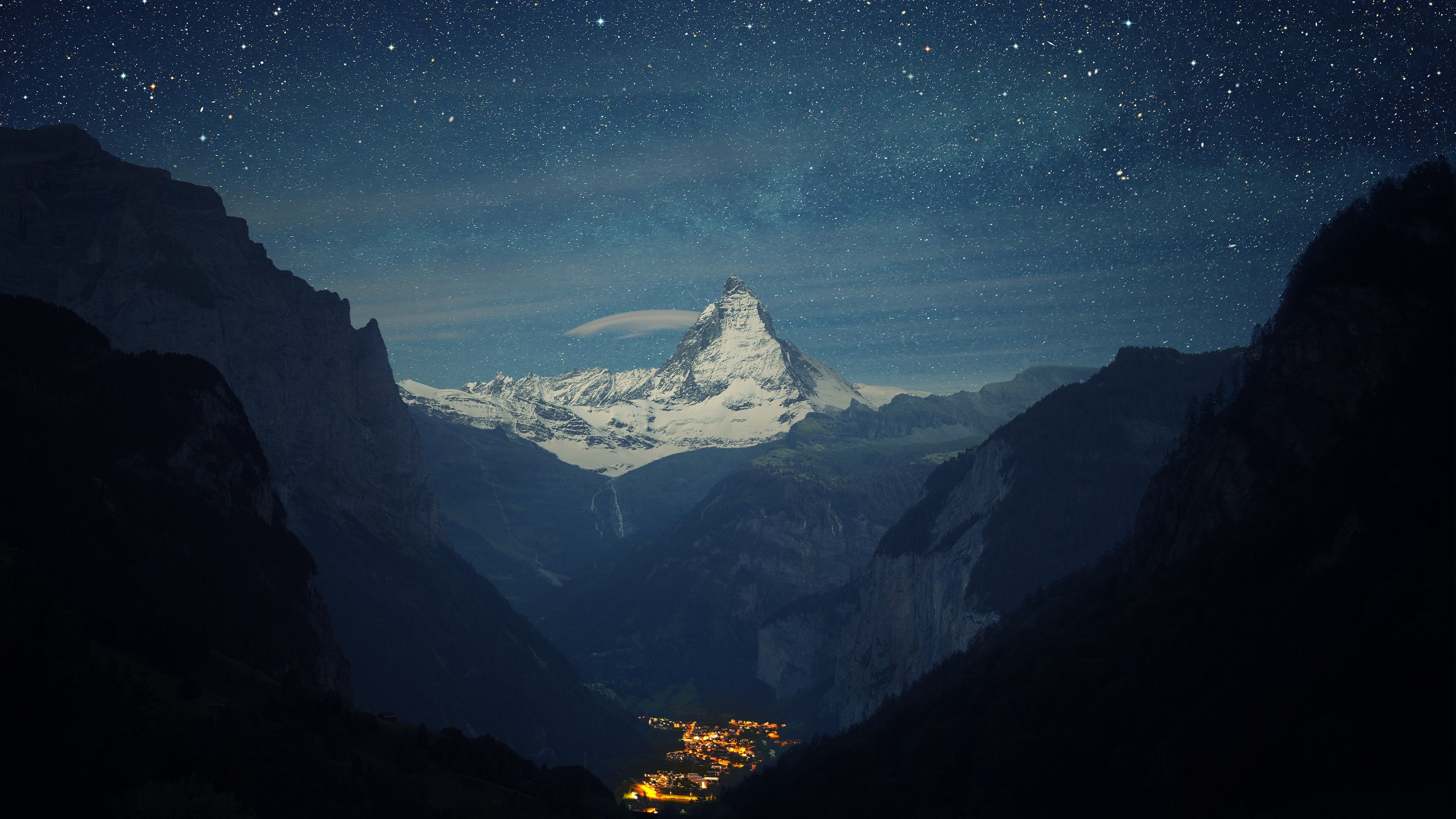Matterhorn Mountain Starry Night Wallpaper HD 4K Aesthetic Landscape