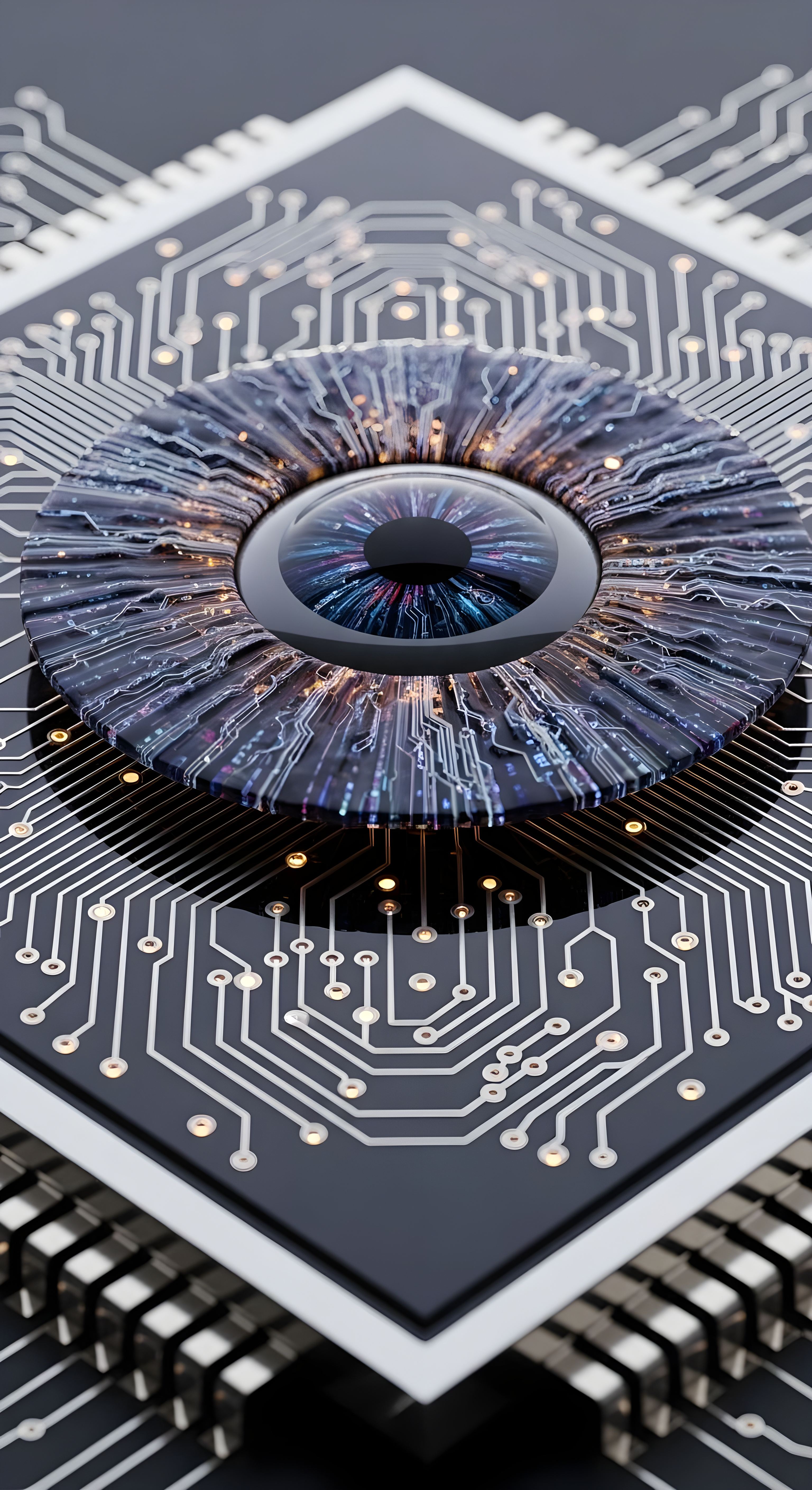 Futuristic Cybernetic Eye AI Microchip Wallpaper HD 4K Aesthetic