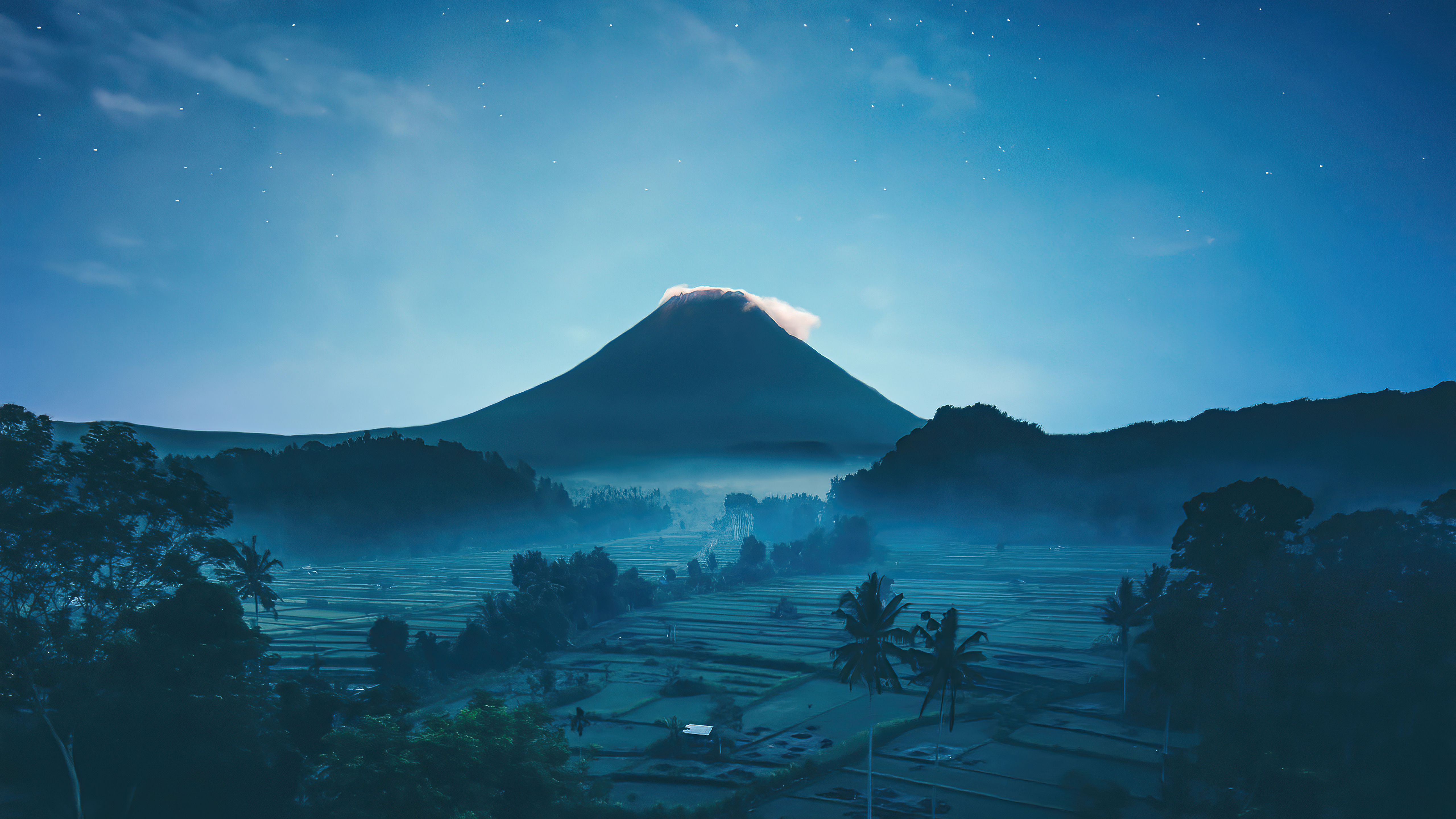 Majestic Volcano at Night Wallpaper HD 4K Aesthetic Nature Background
