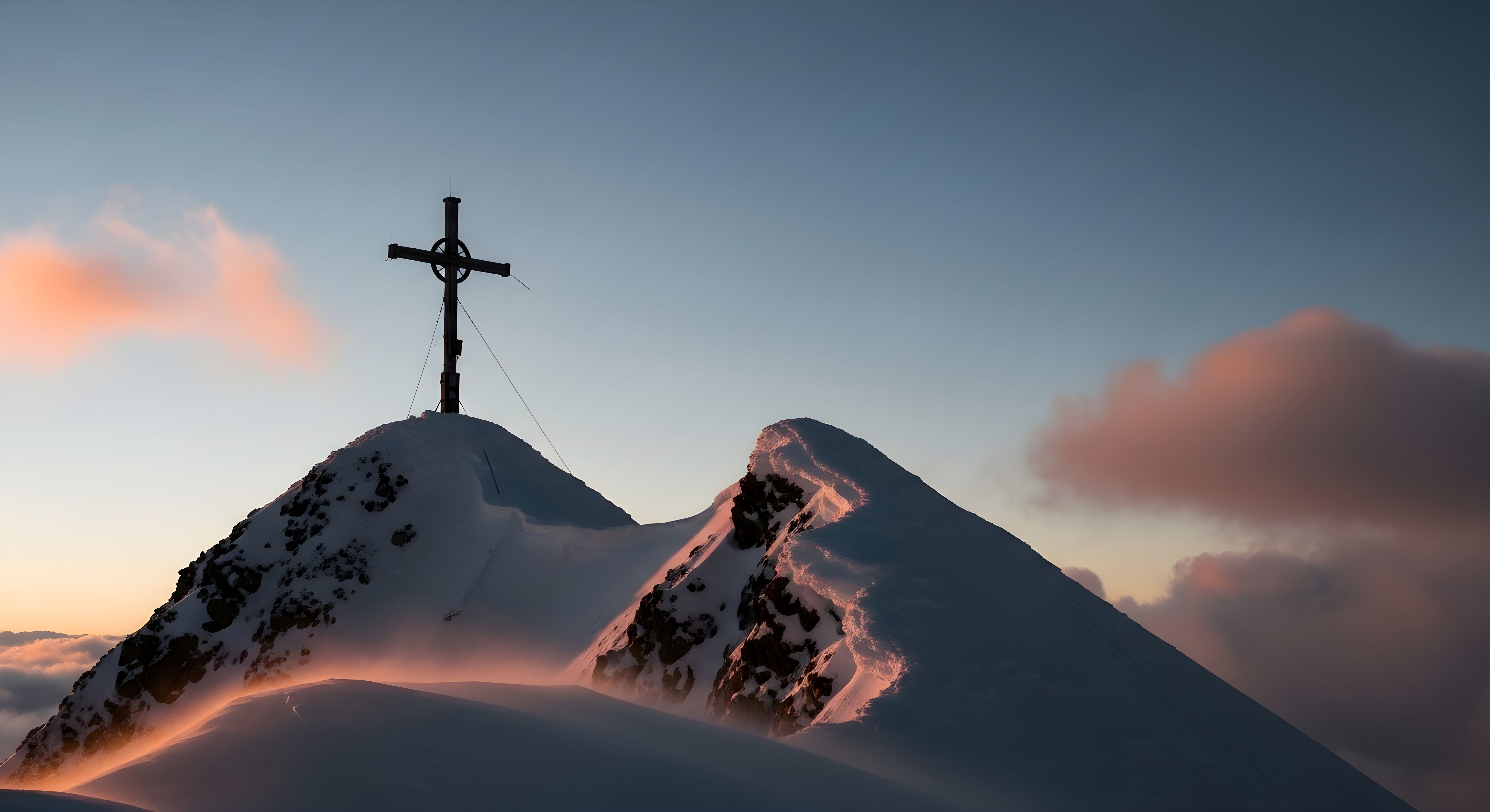 Majestic Mountain Peak with Cross Wallpaper HD 4K Aesthetic Sunset