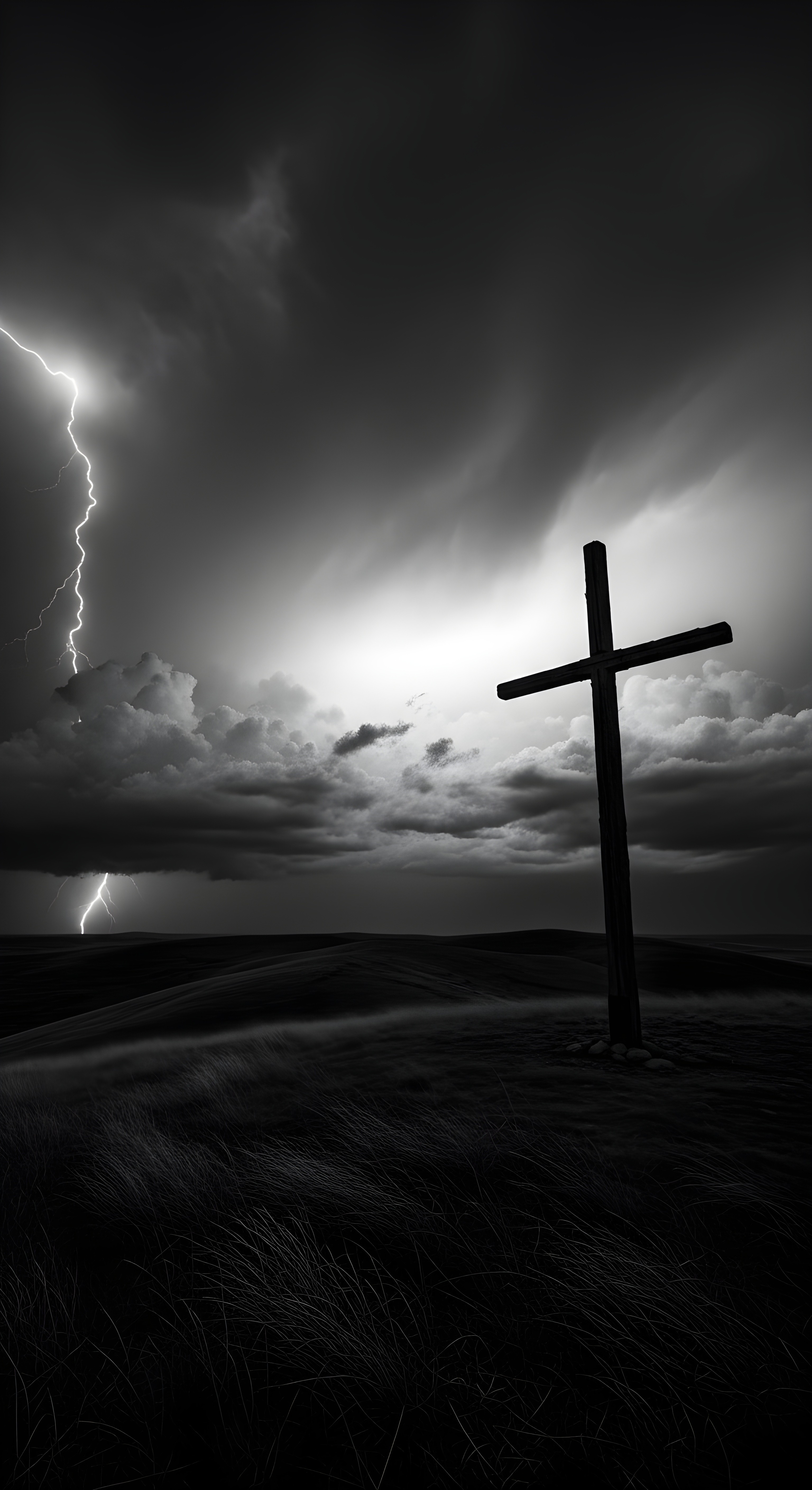 Dramatic Lightning Storm and Cross Wallpaper HD 4K Aesthetic