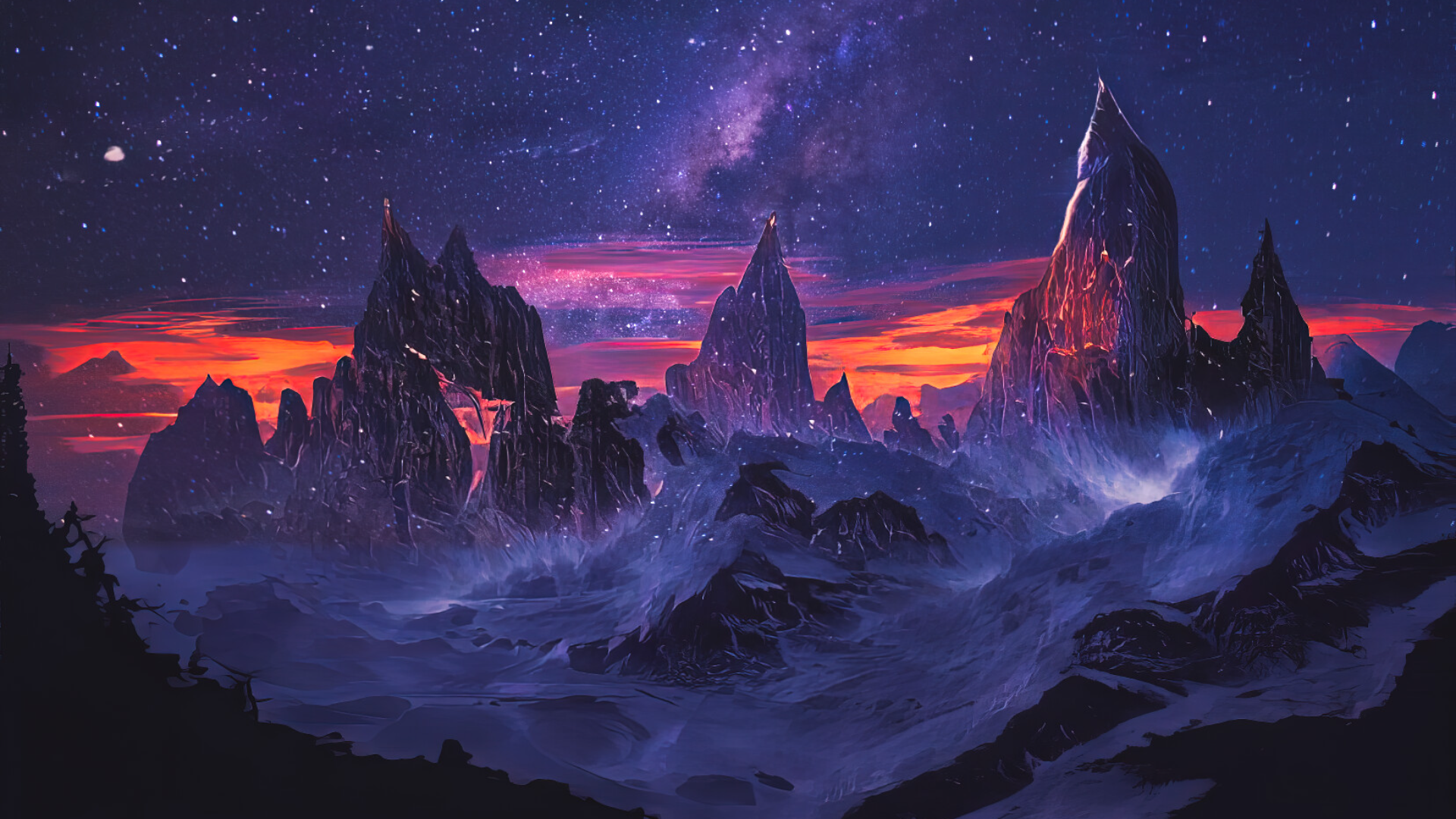 Epic Cosmic Mountain Peaks Wallpaper HD 4K Aesthetic Night Landscape