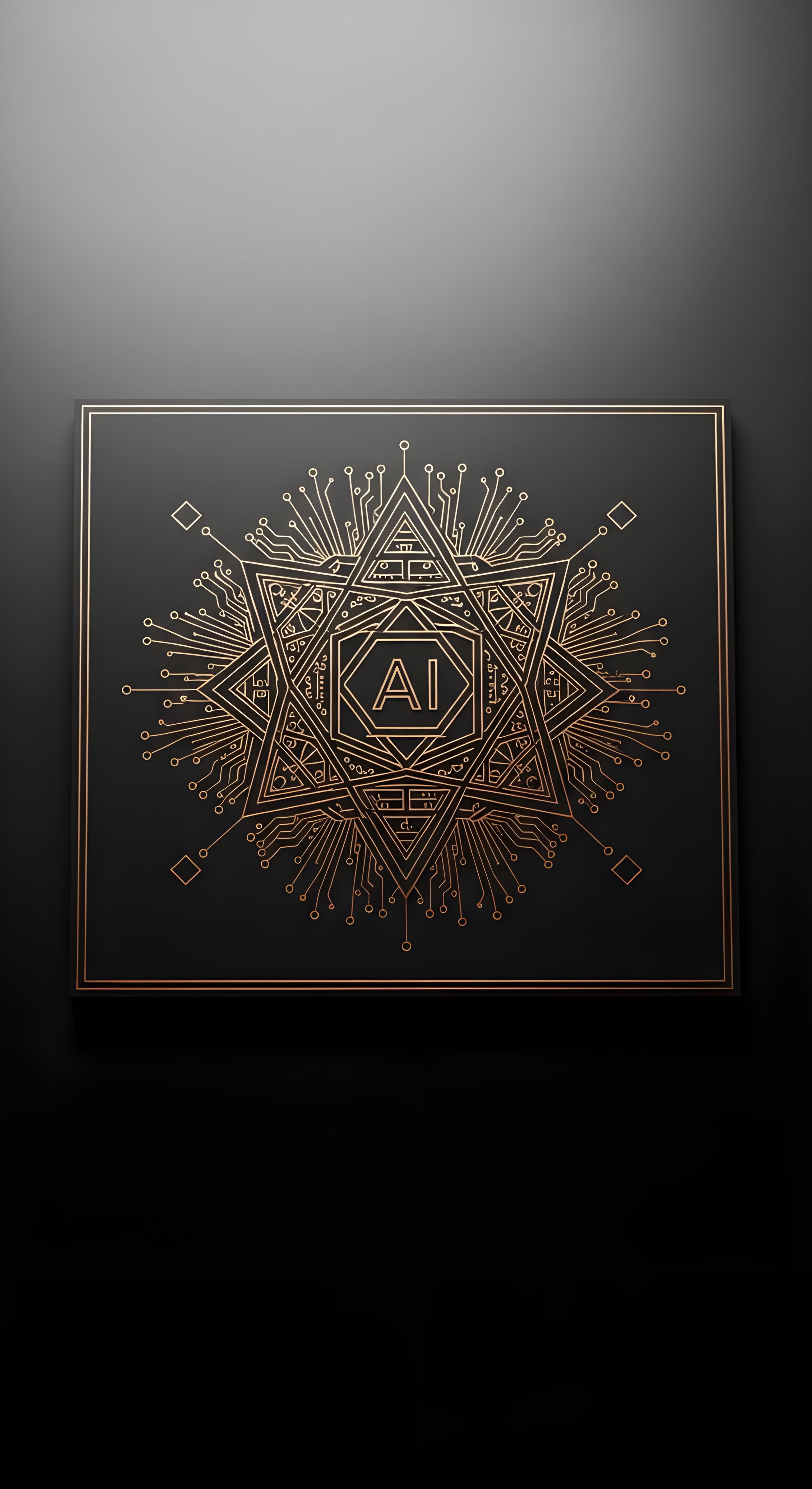 AI Technology Aesthetic Wallpaper HD 4K - Gold Geometric Logo