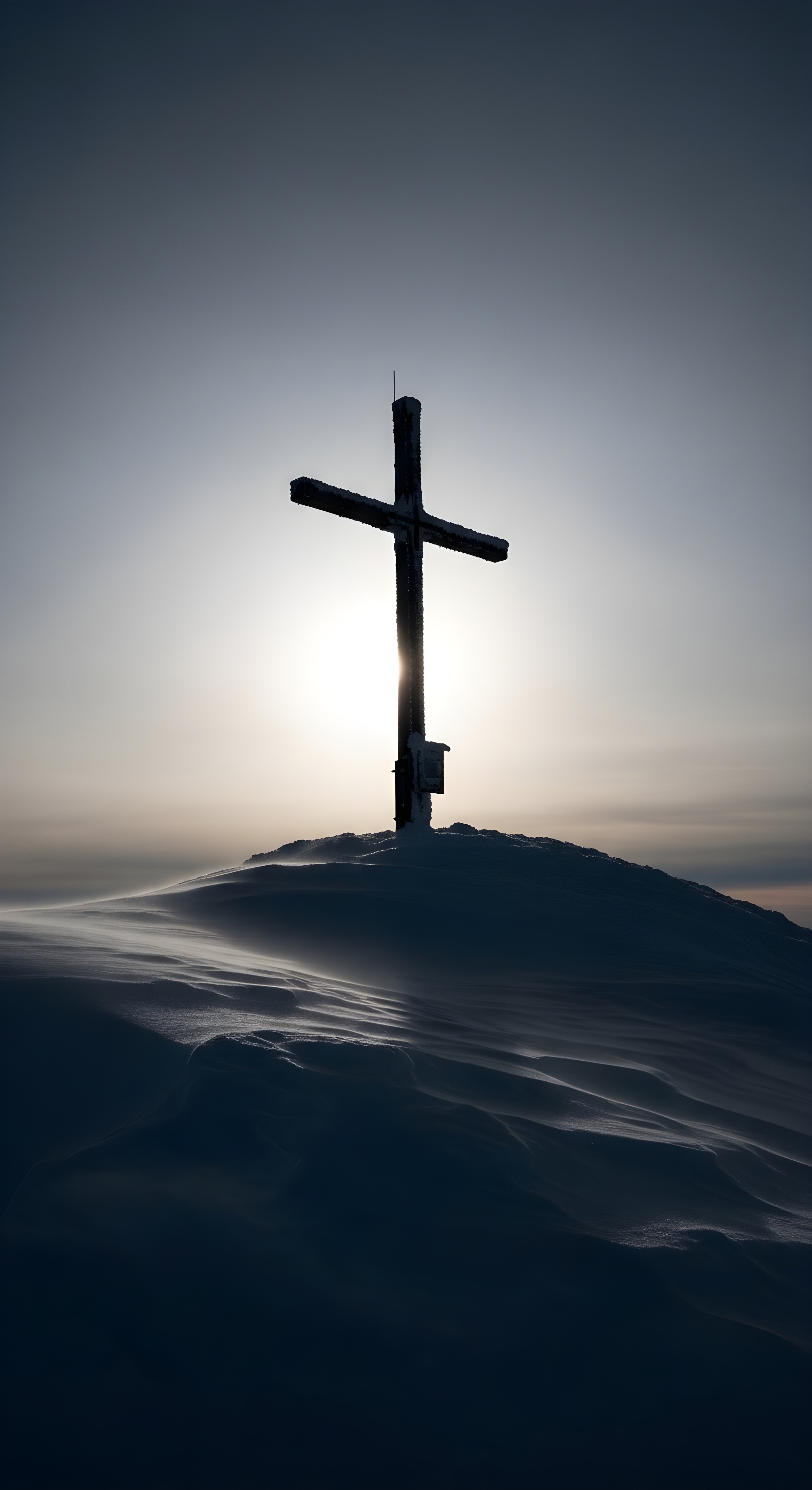 Majestic Summit Cross Winter Wallpaper HD 4K - Aesthetic Snowy Mountain