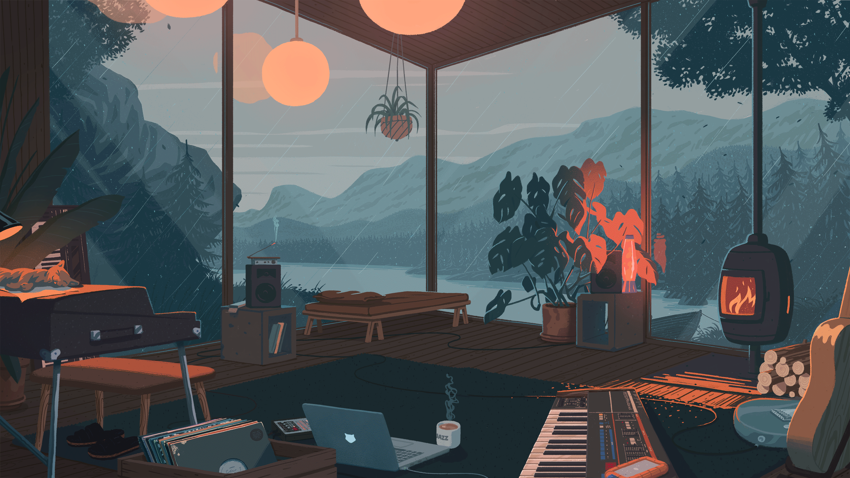 Cozy Lo-Fi Aesthetic Room Wallpaper HD 4K - Chill Rainy Night Vibes